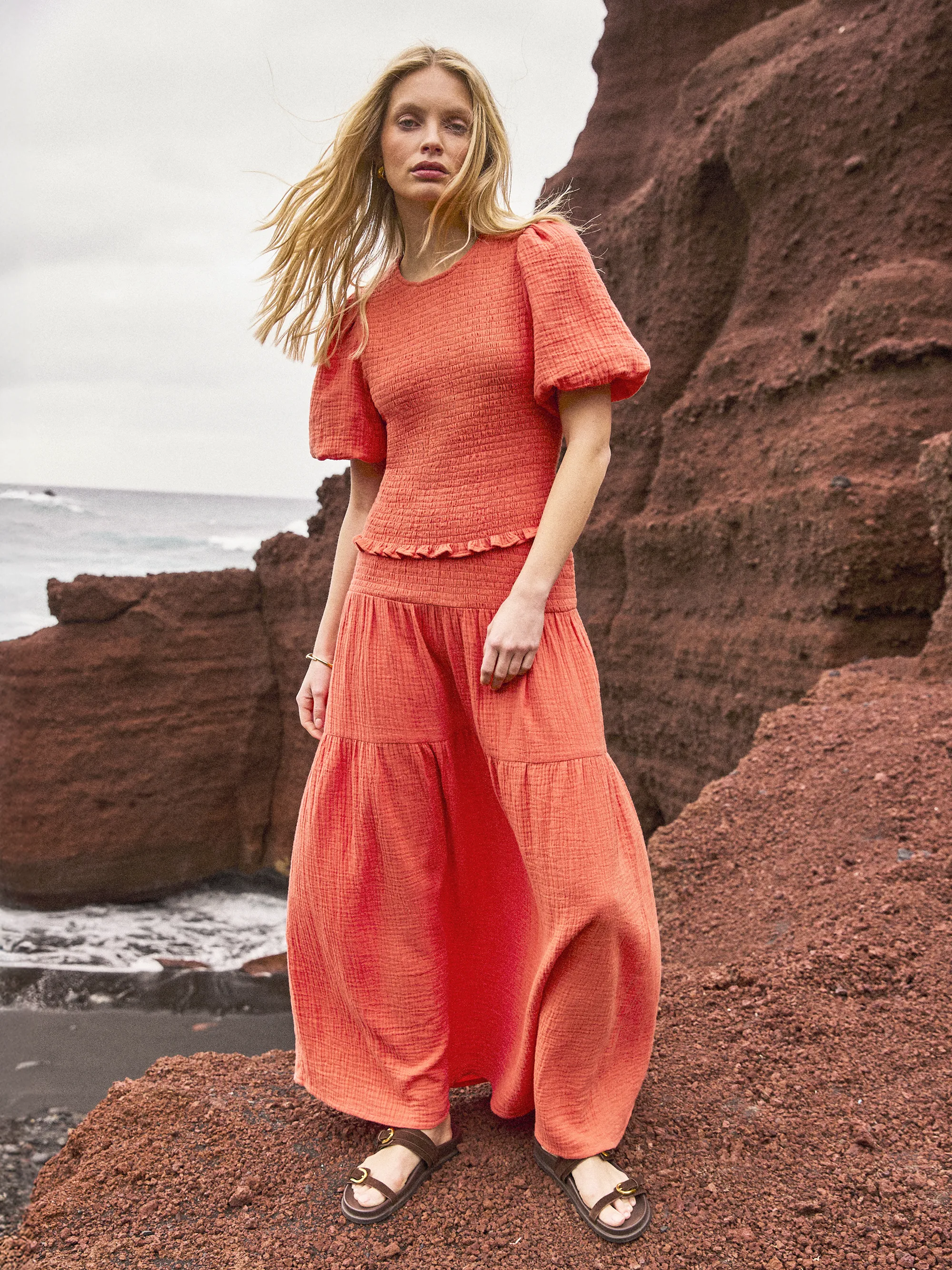 Coral Cheesecloth Shirred Top - Image 3