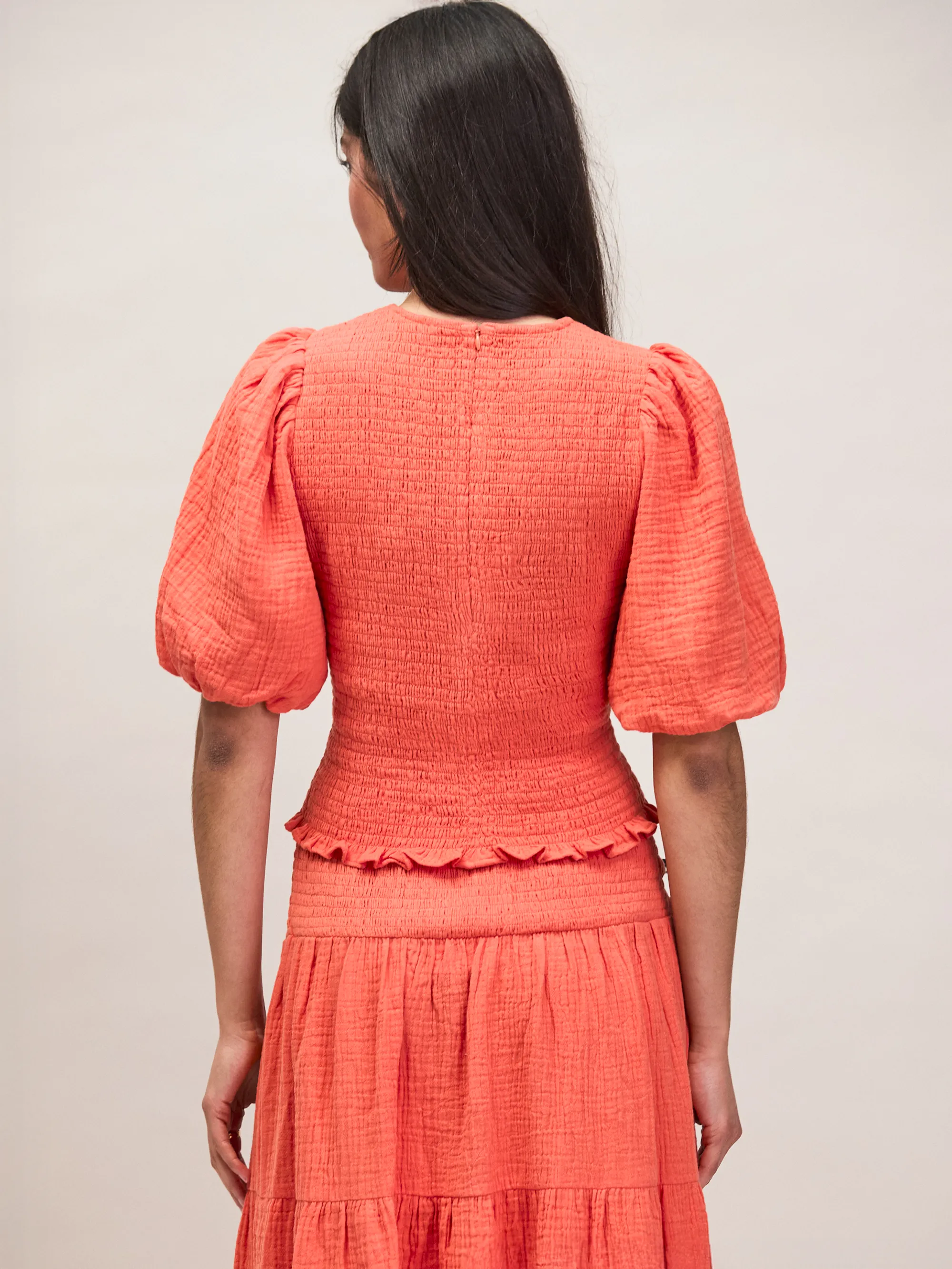 Coral Cheesecloth Shirred Top - Image 6