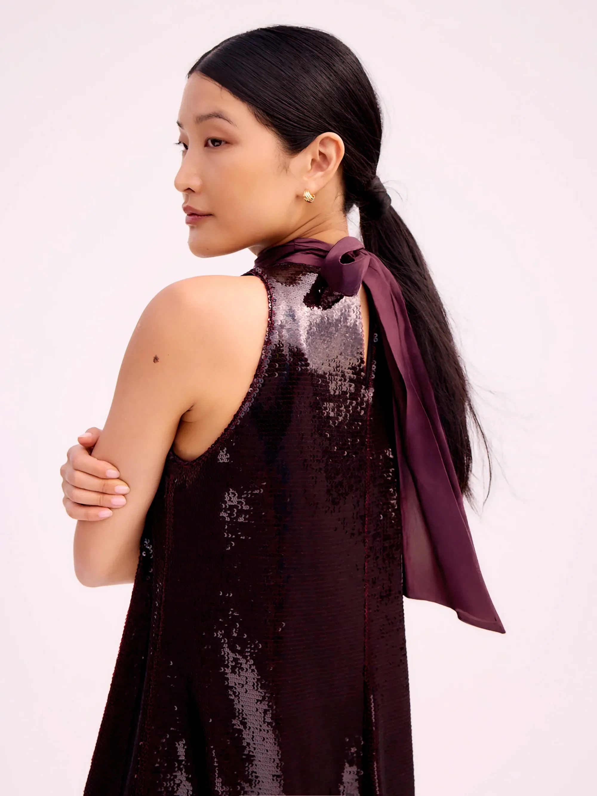 Petite Freya Wine Red Sequinned Halterneck Mini Dress - Image 4