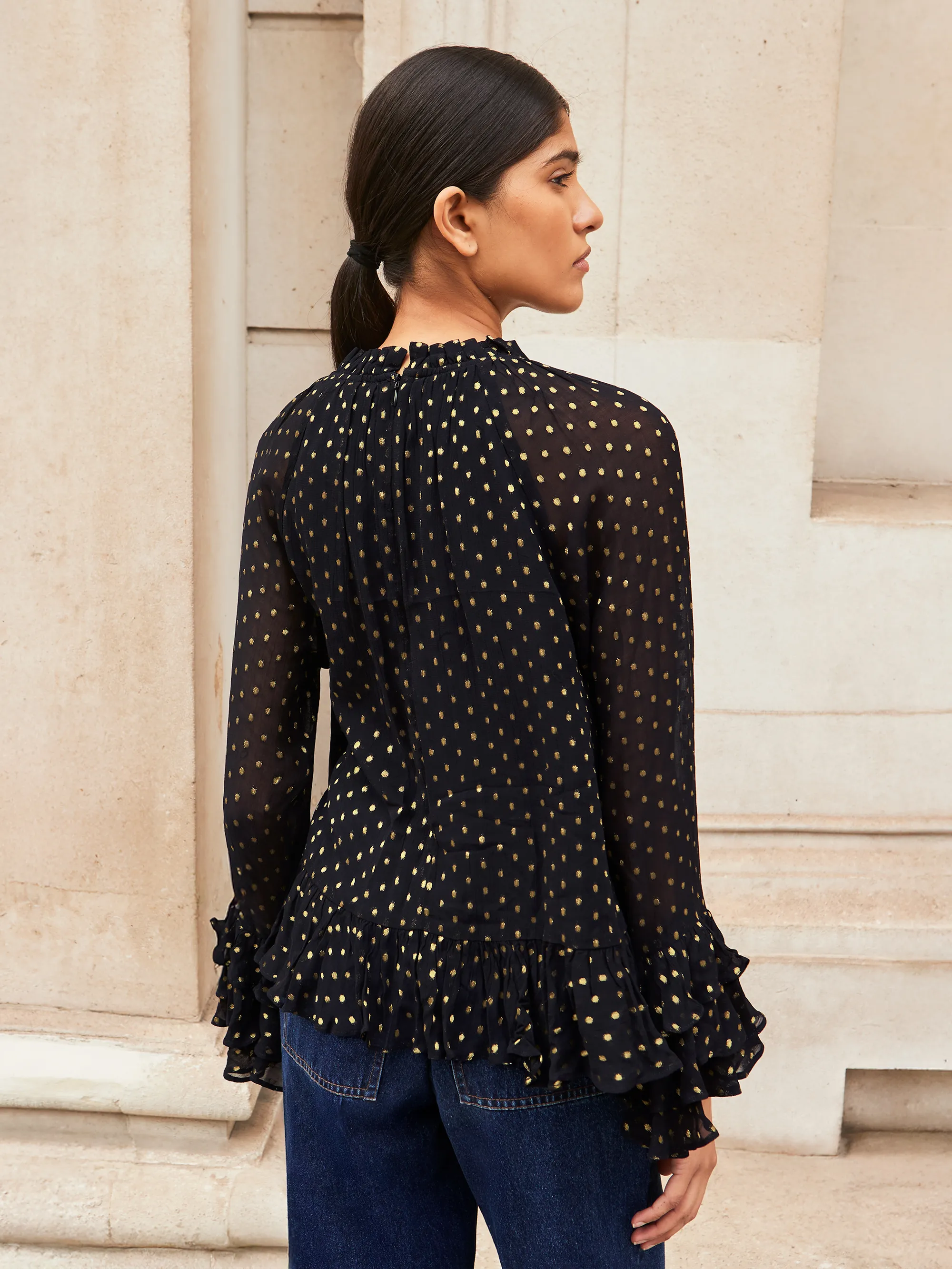 Gold Foil Frill Sleeve Blouse - Image 4