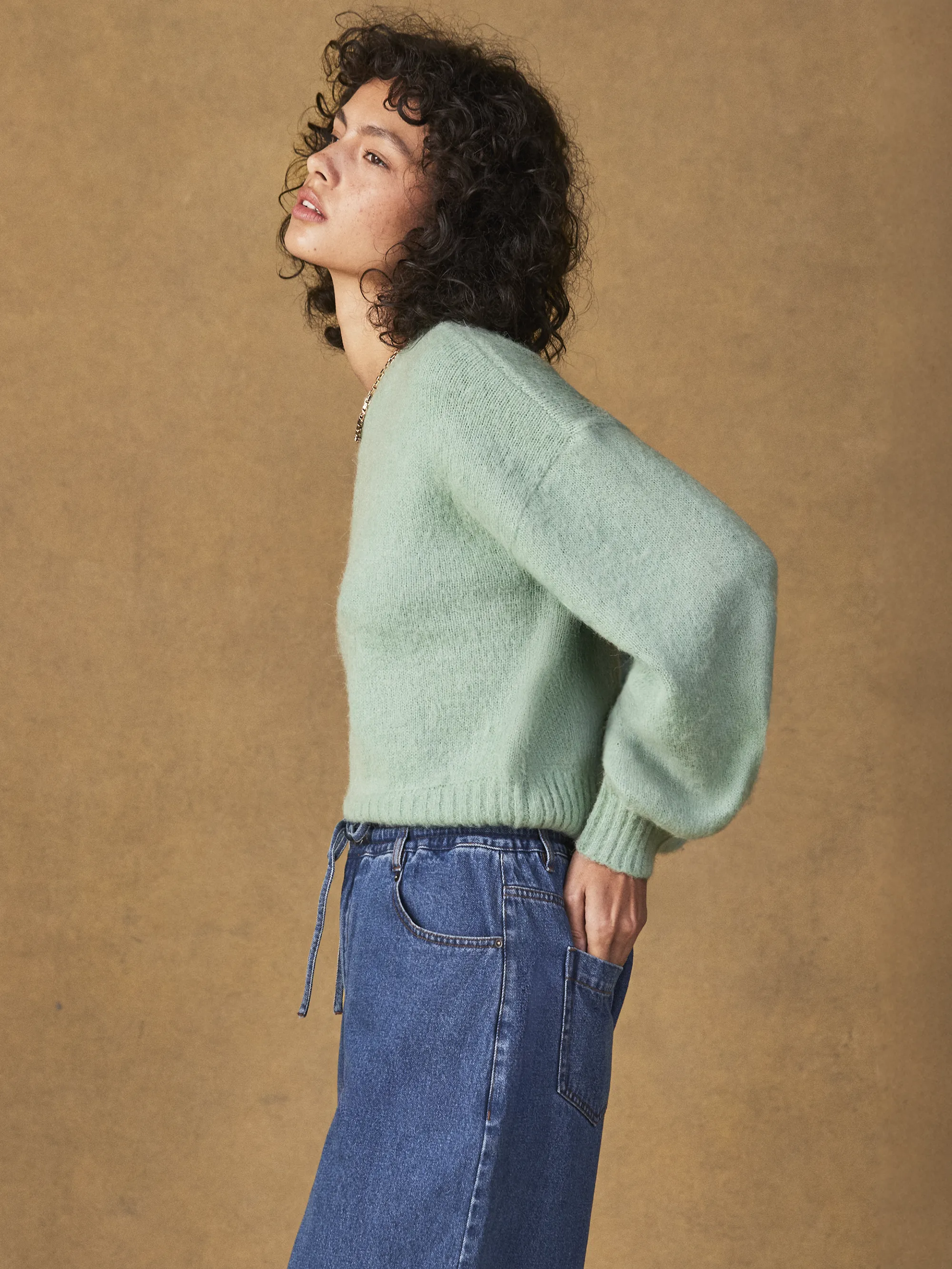 Green Cropped Jumper With Alpaca - Image 3
