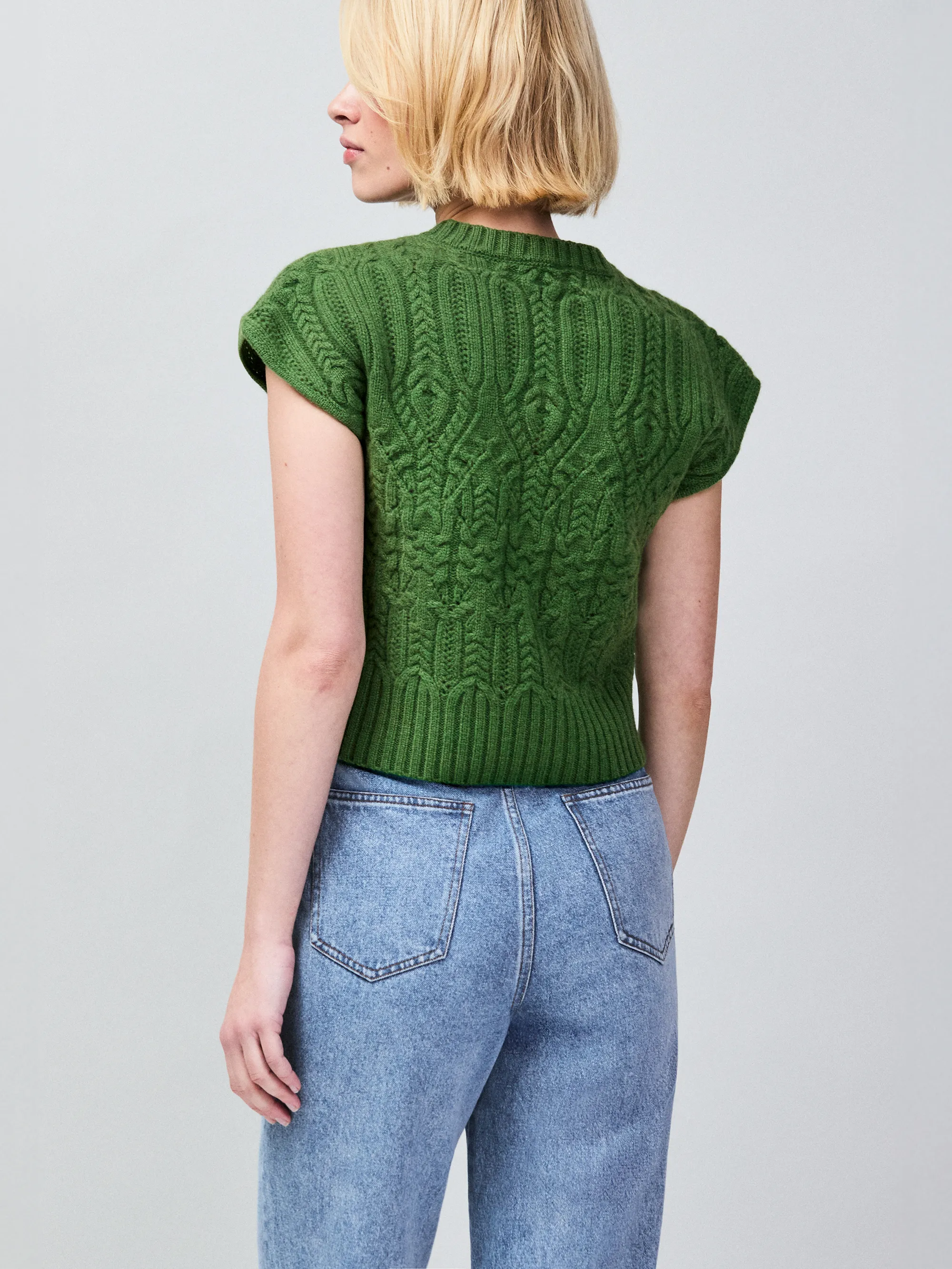 Green Cable Knit Wool Cap Sleeve Jumper - Image 4