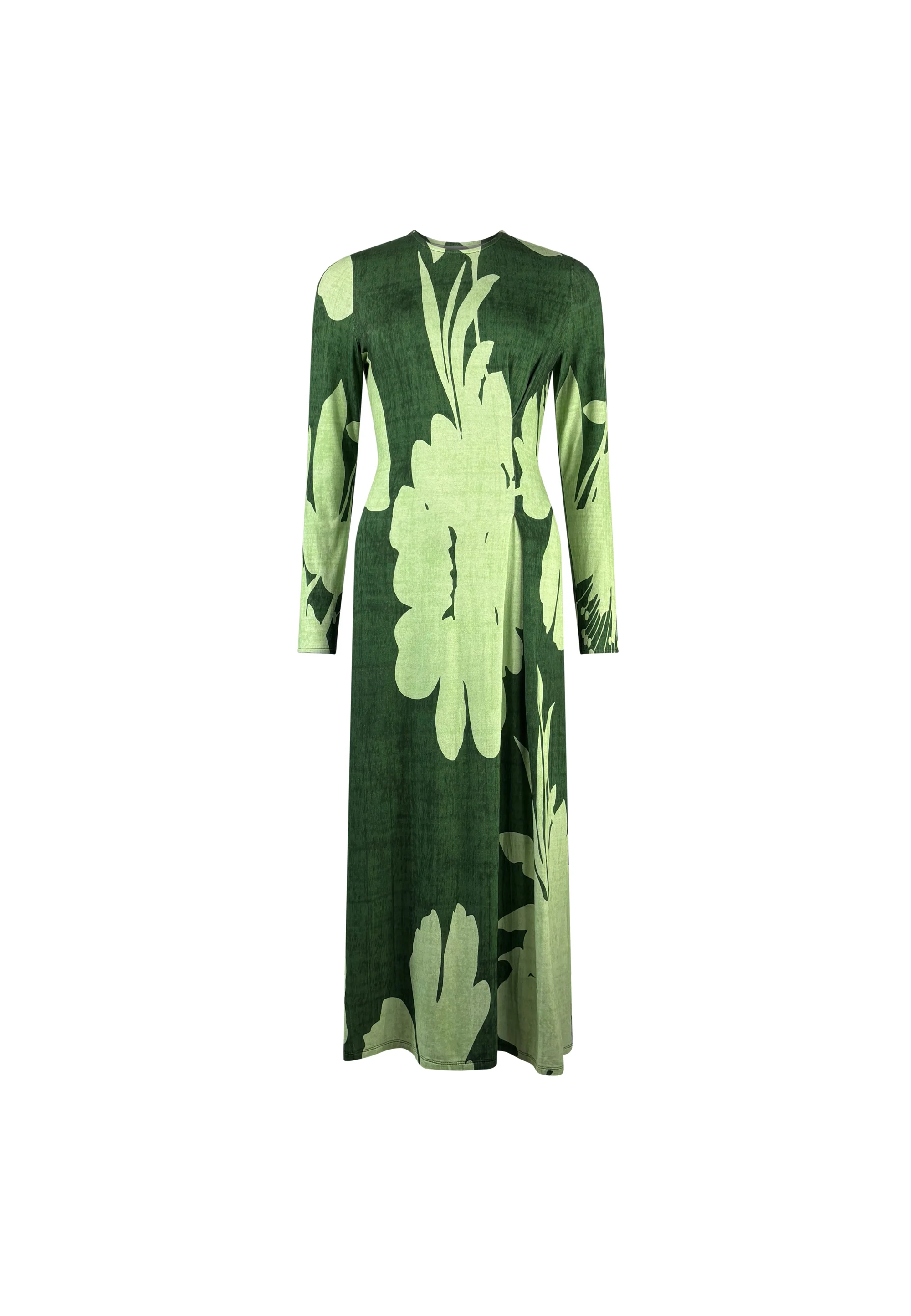 Green Floral Print Jersey Ruched Front Dress - Image 6