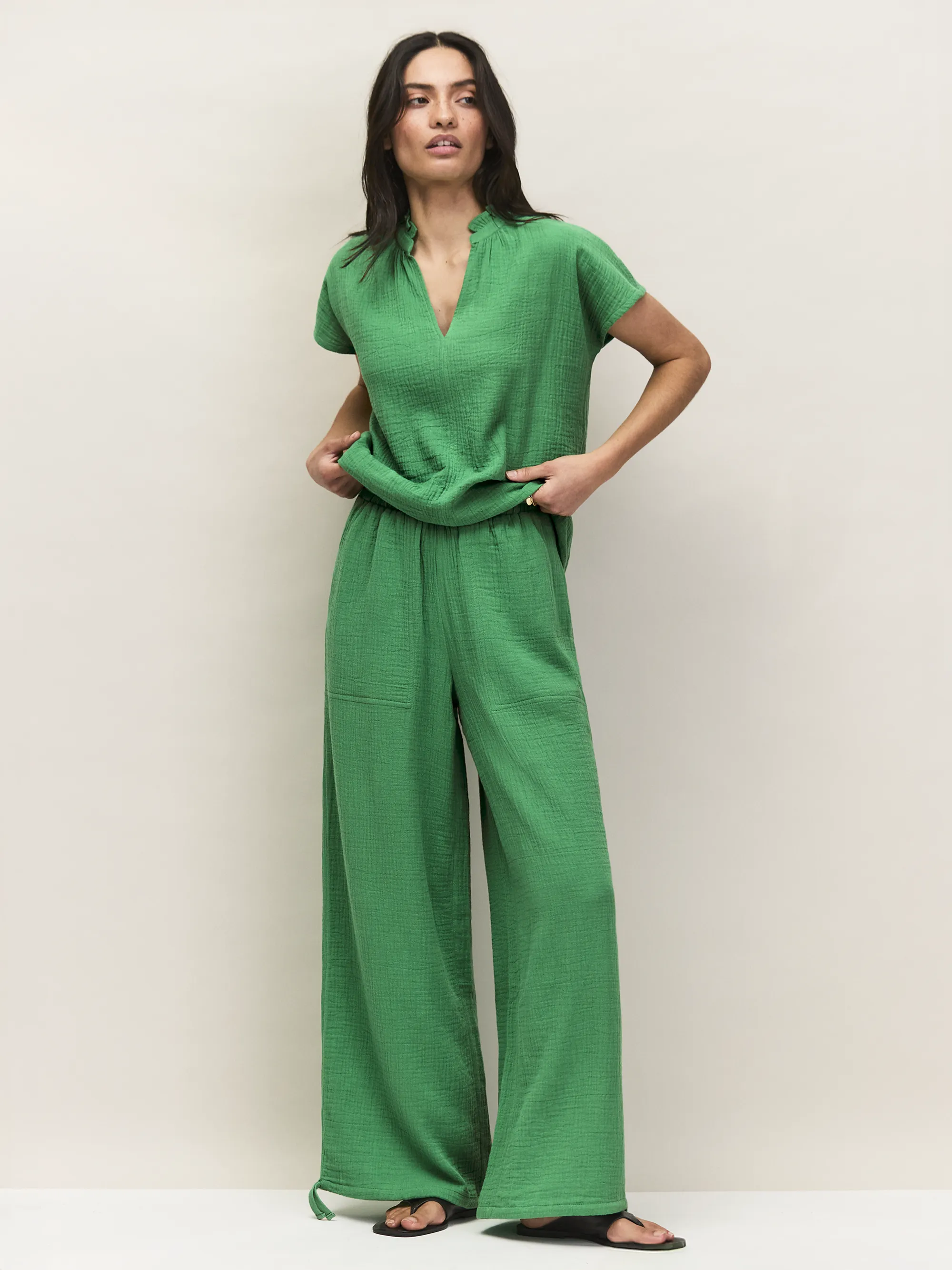 Green Frill-Neckline Cheesecloth Top - Image 4