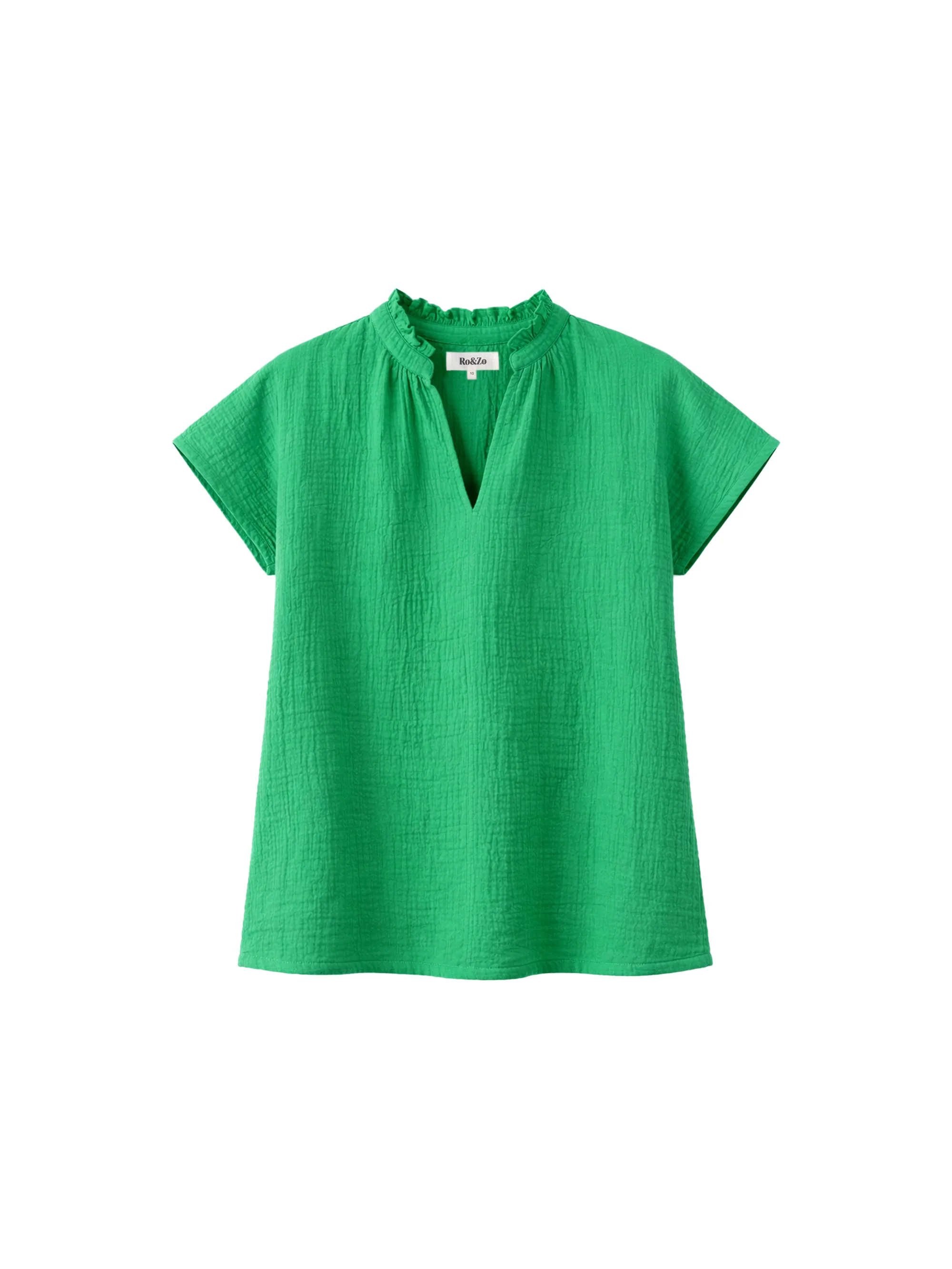 Green Frill-Neckline Cheesecloth Top - Image 6