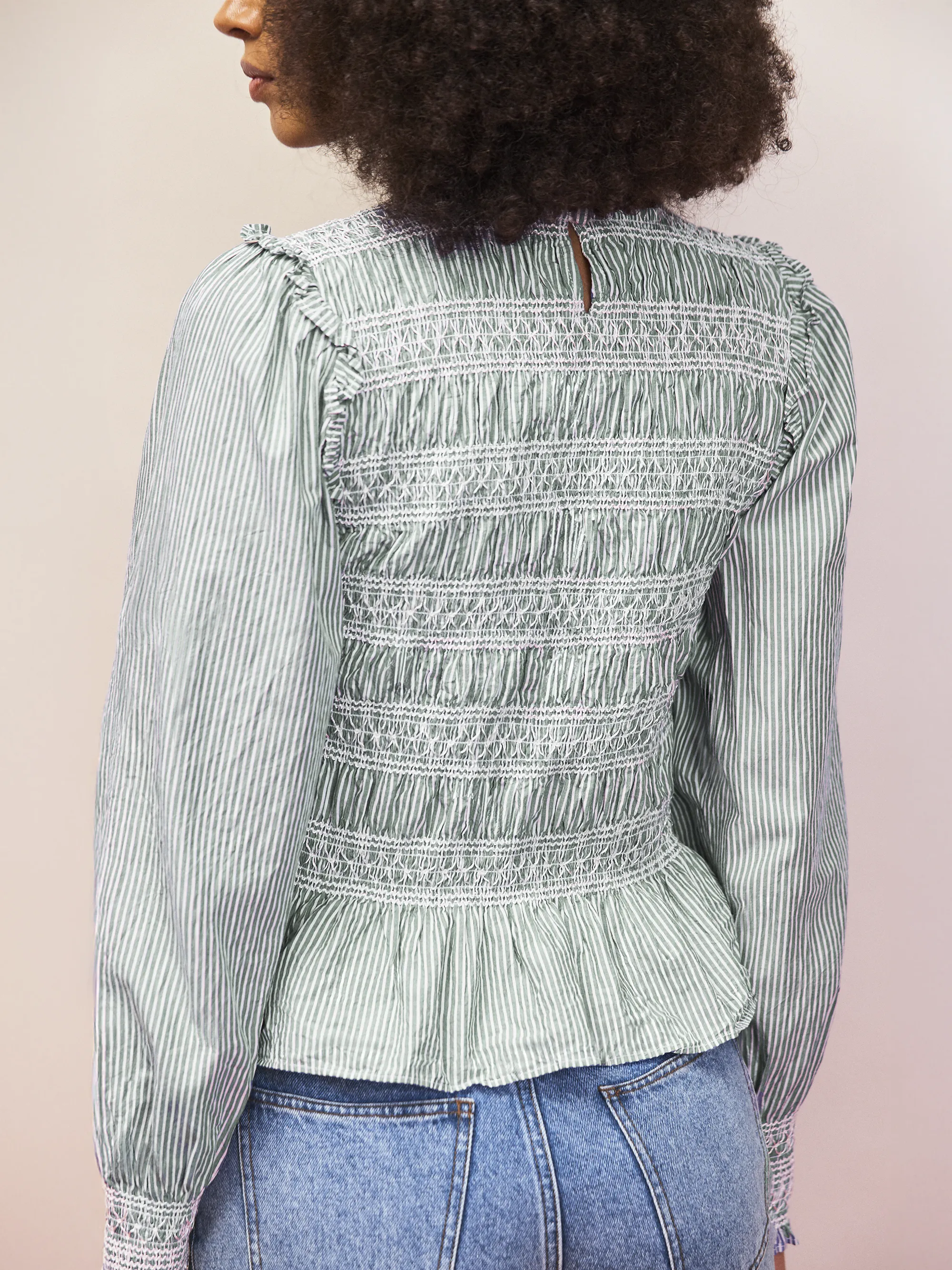 Green Stripe Shirred Blouse - Image 3