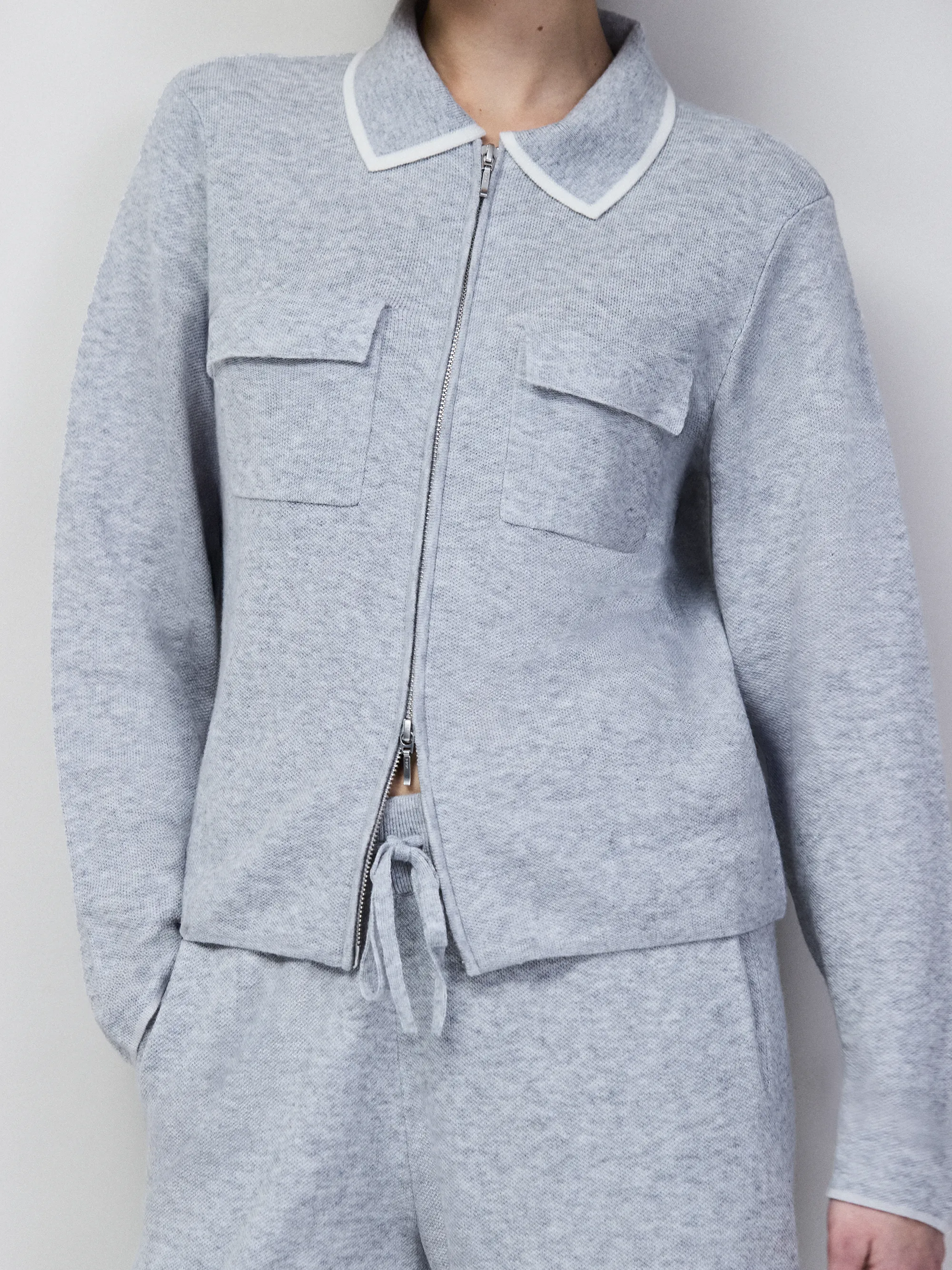 Grey Knit Zip Front Jacket With Wool - Image 4