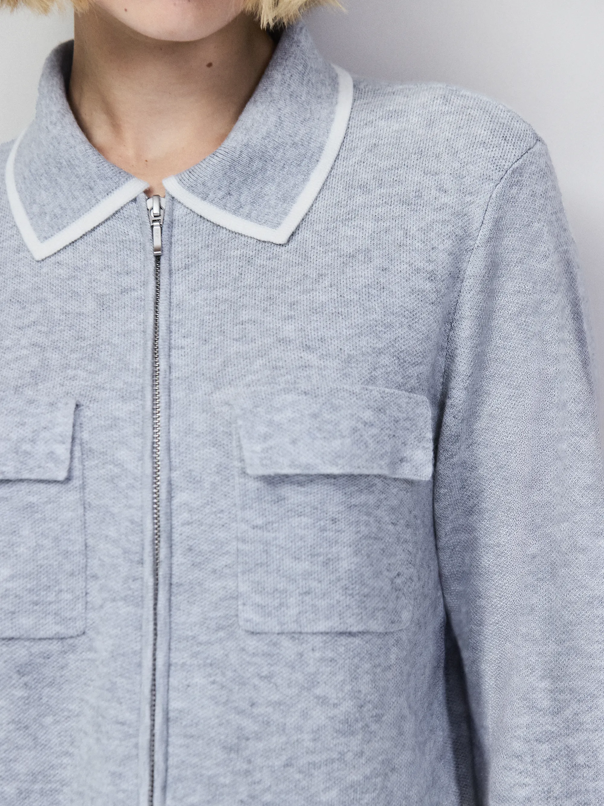 Grey Knit Zip Front Jacket With Wool - Image 5