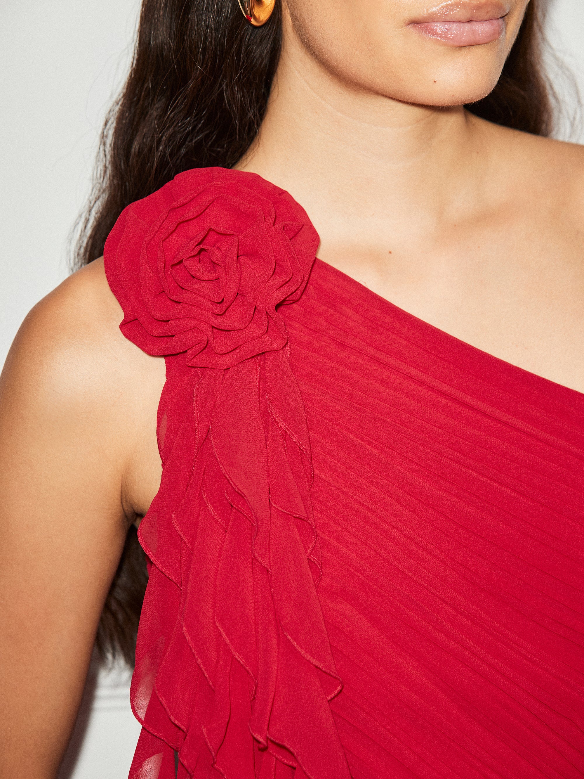 Isla Red Corsage One Shoulder Dress - Image 3