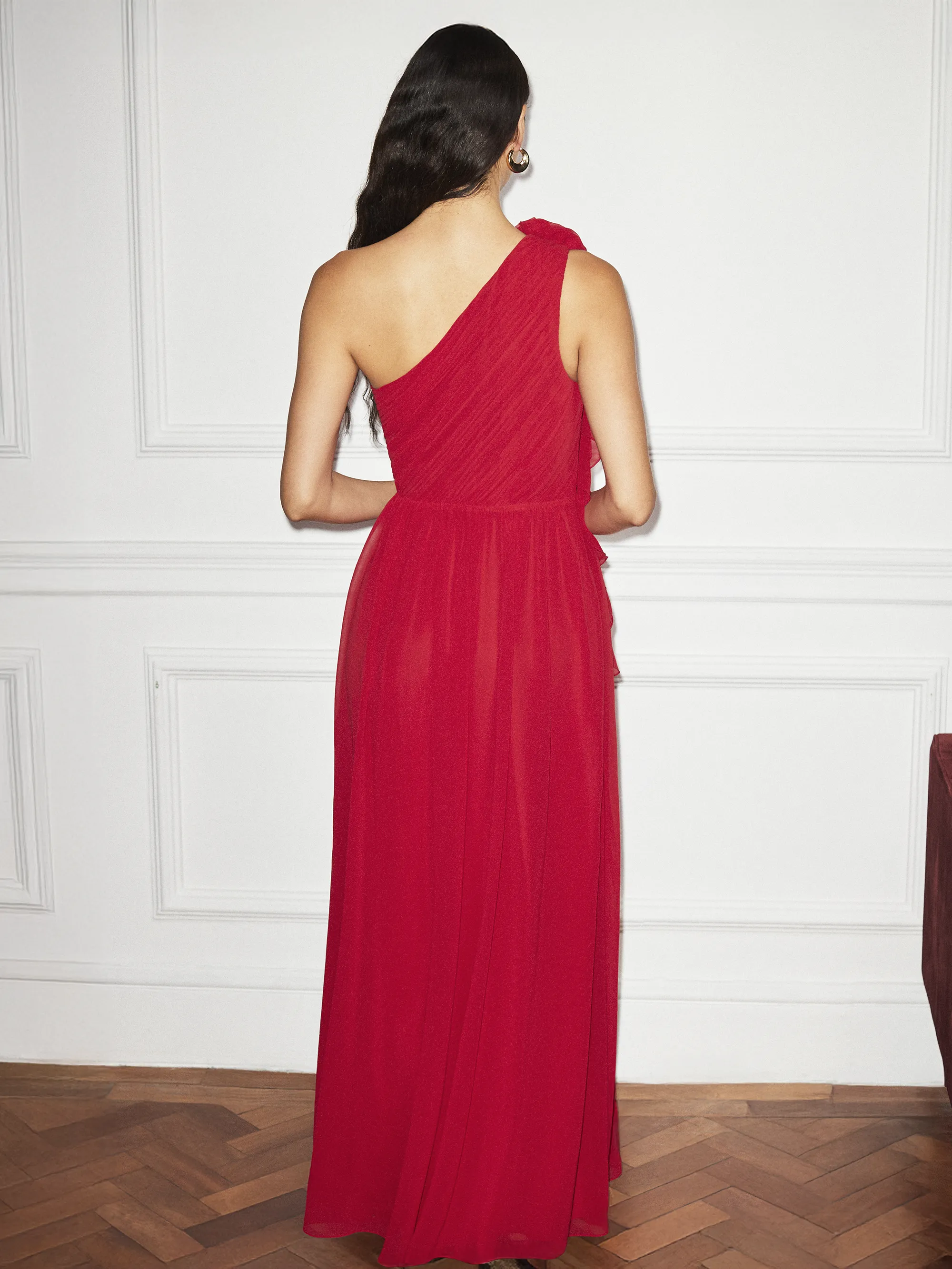 Isla Red Corsage One Shoulder Dress - Image 4