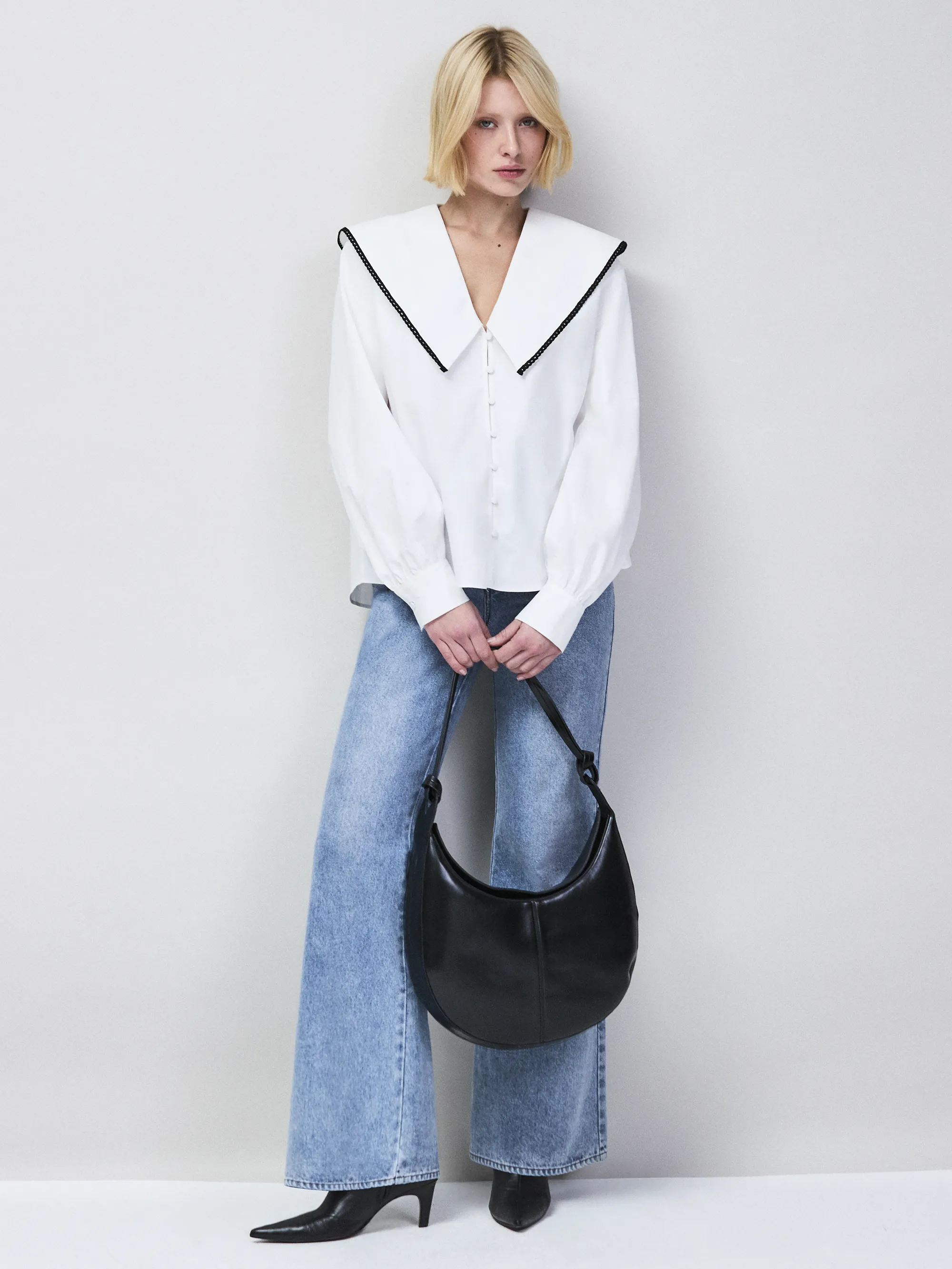 White Cotton Statement Collar Shirt - Image 4