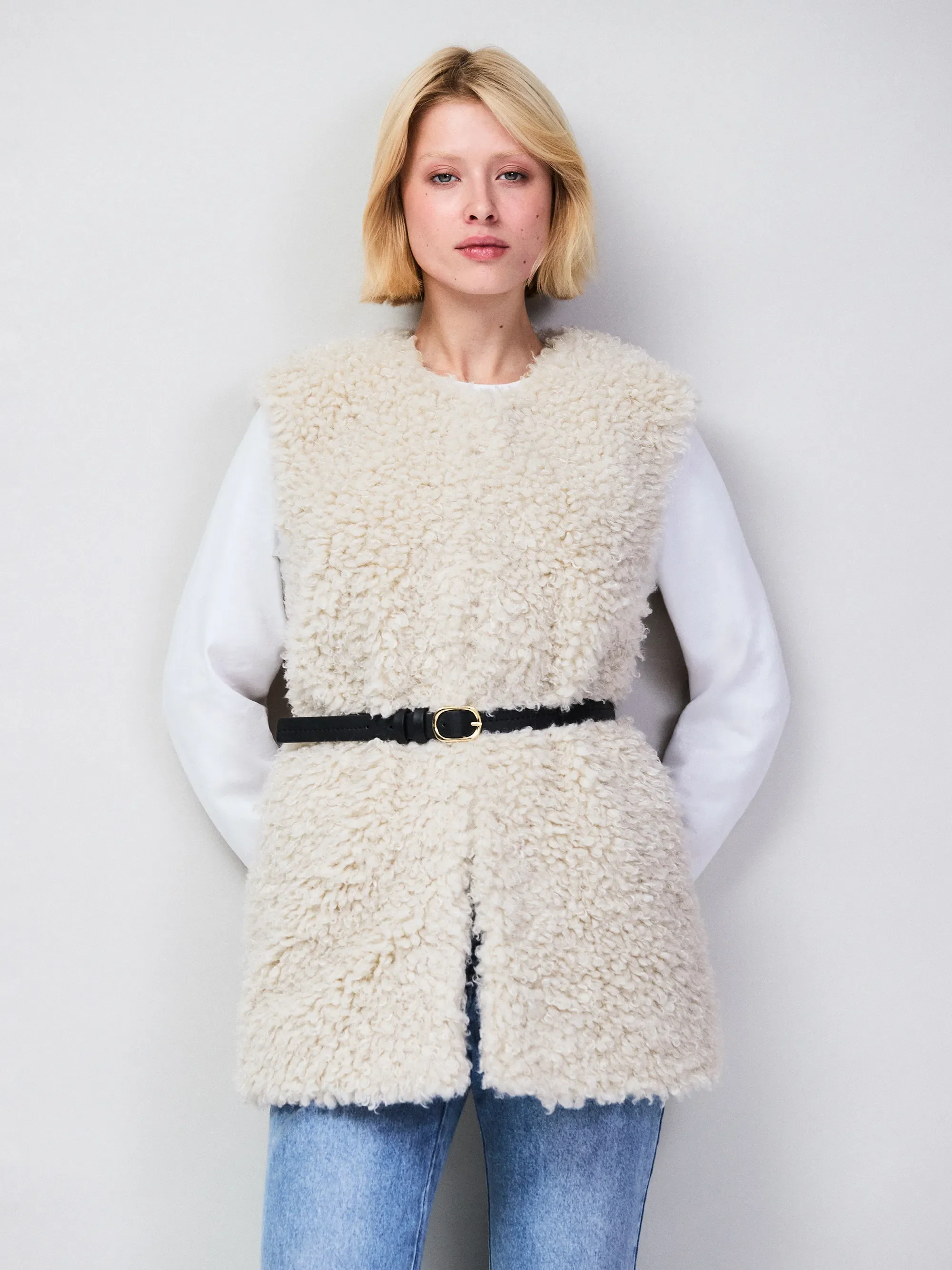 Ivory Faux Shearling Longline Gilet - Image 5