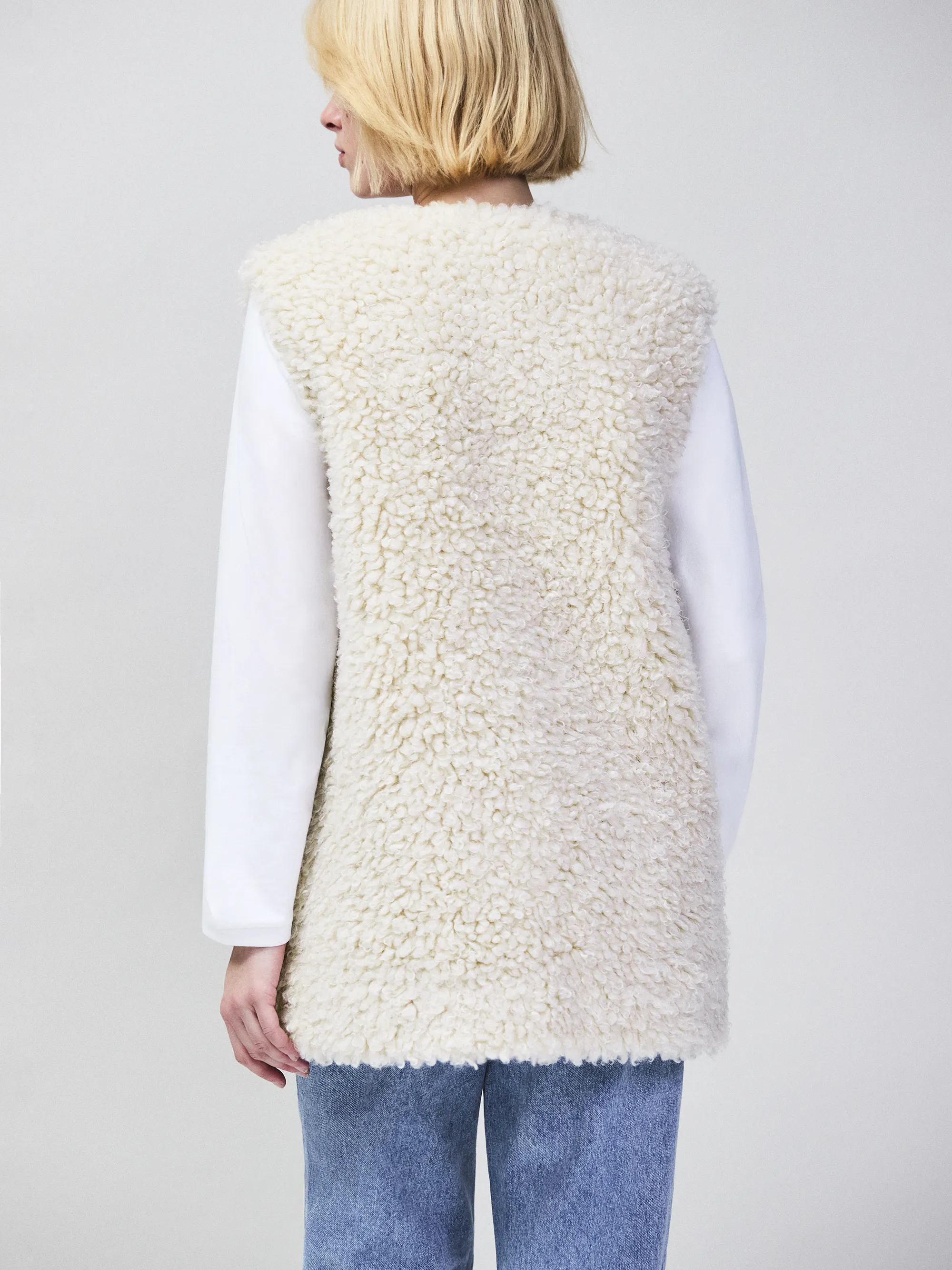 Ivory Faux Shearling Longline Gilet - Image 6