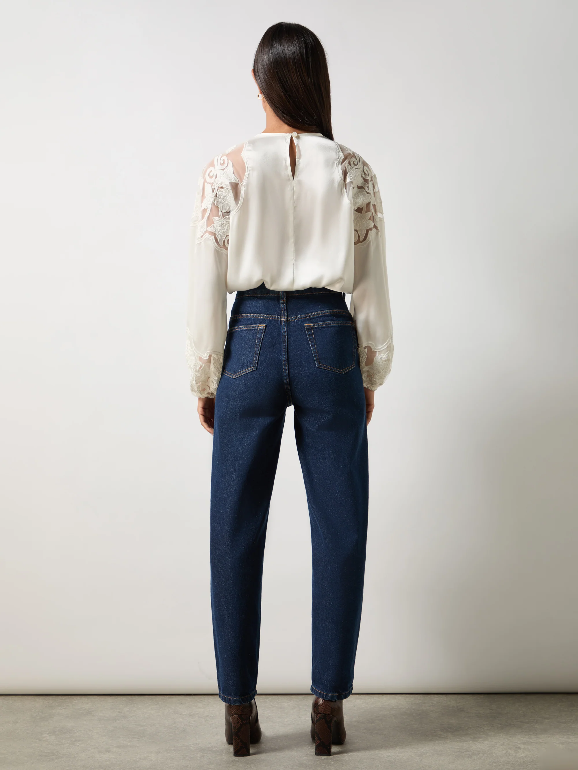 Ivory Satin Lace Insert Blouse - Image 3