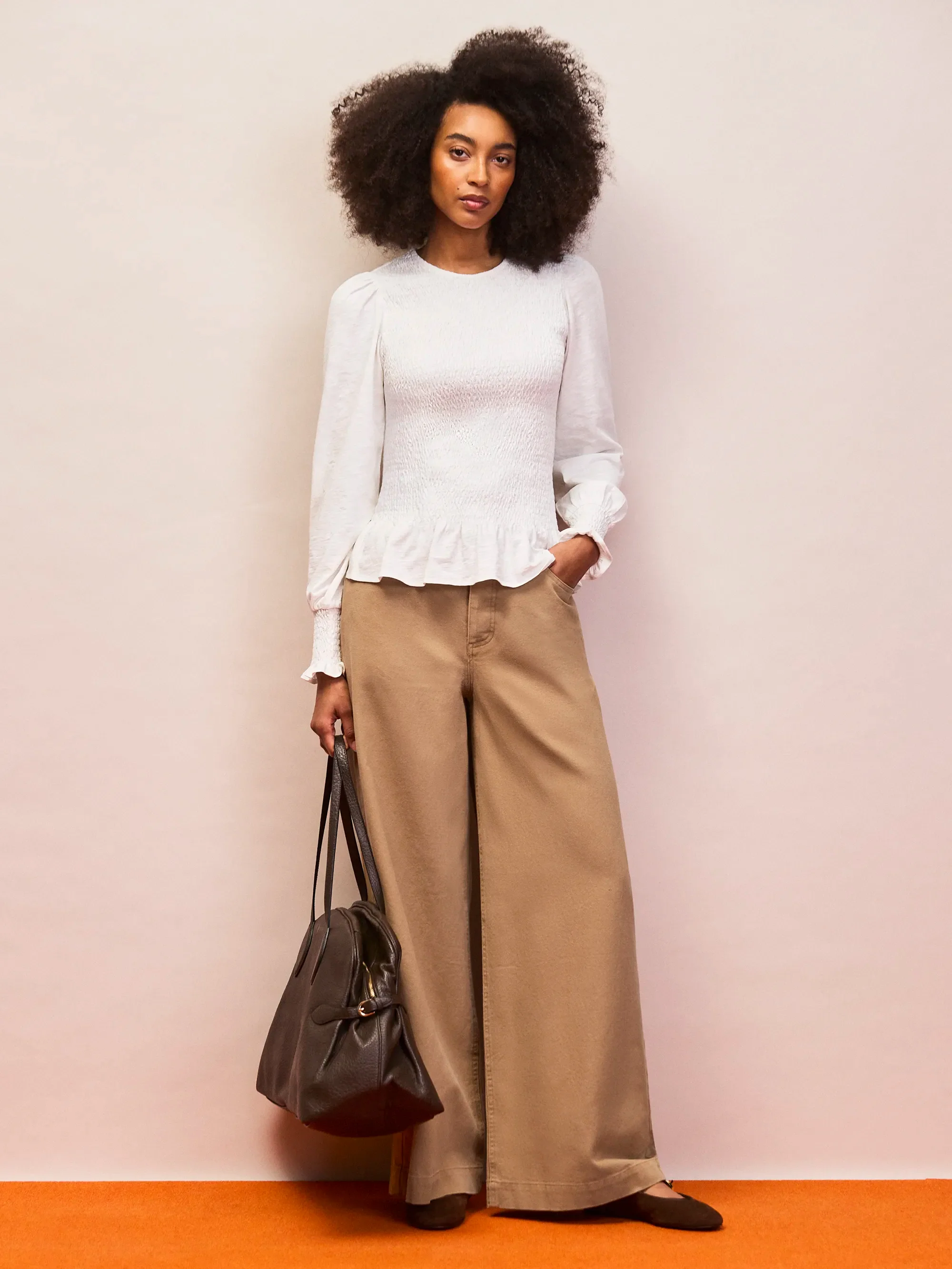 Ivory Slub Cotton Jersey Shirred Top - Image 3