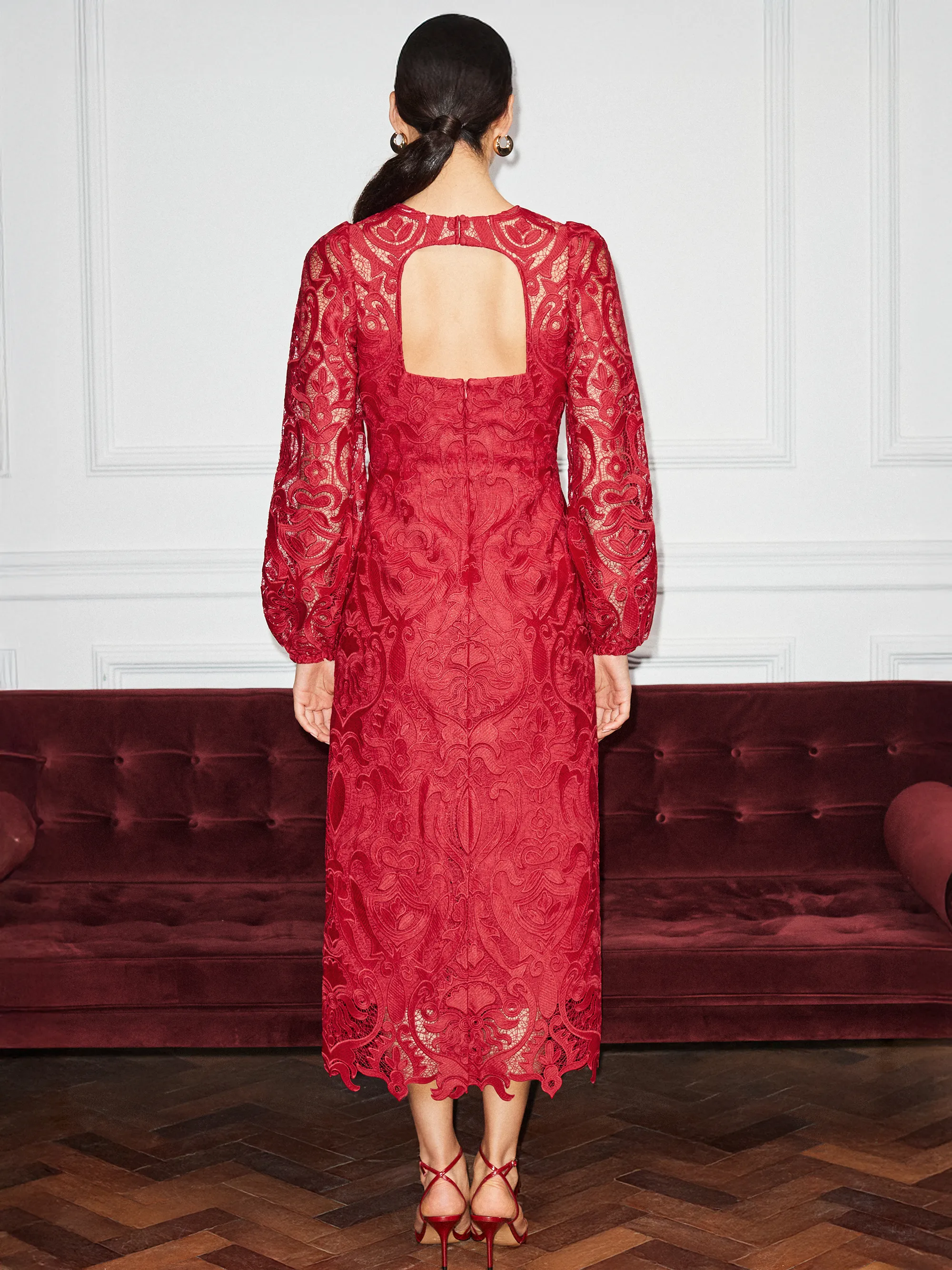 Kendall Red Lace Open Back Dress - Image 6