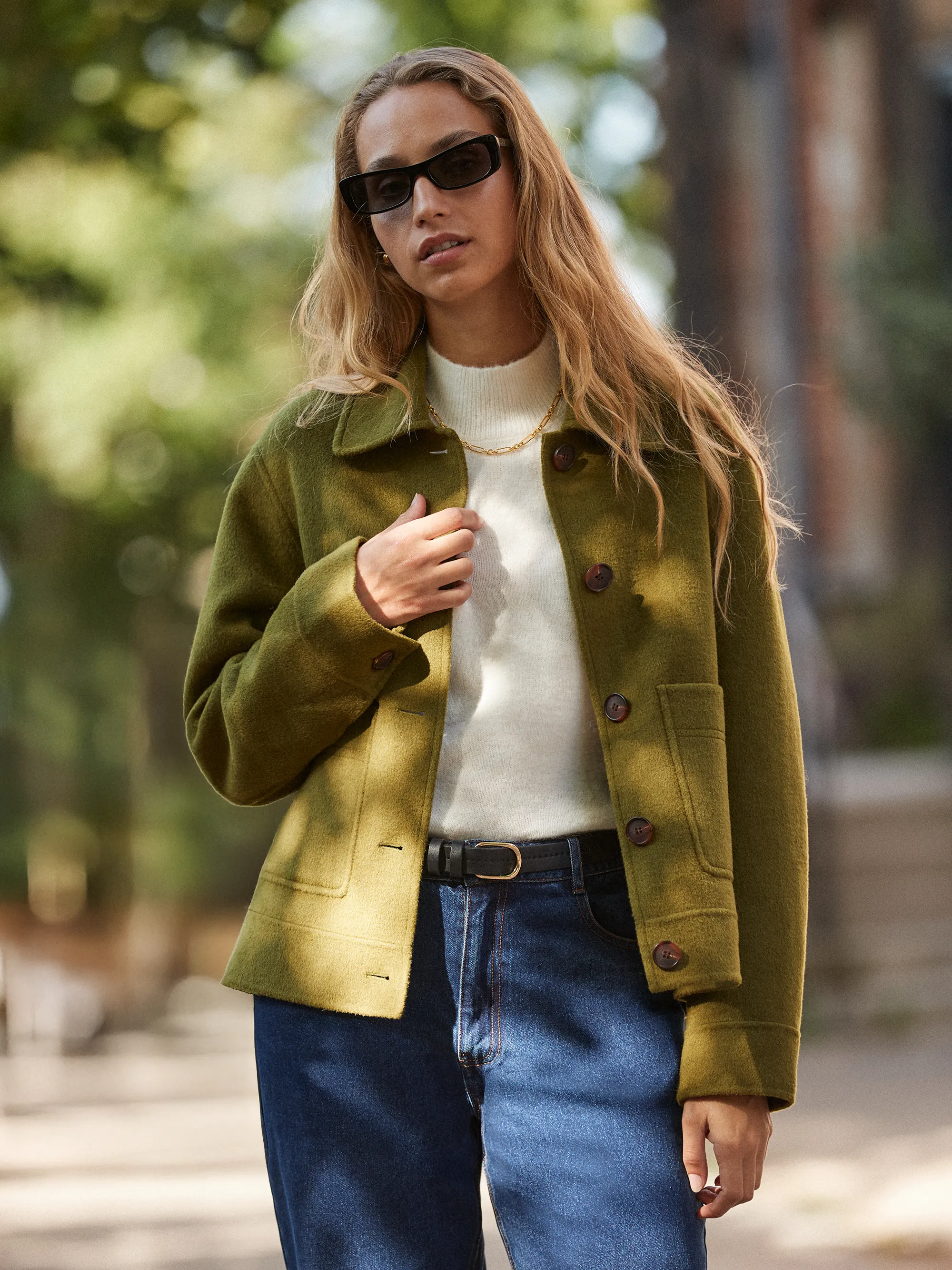 Khaki Double-Faced Boxy Jacket with Wool - Image 4