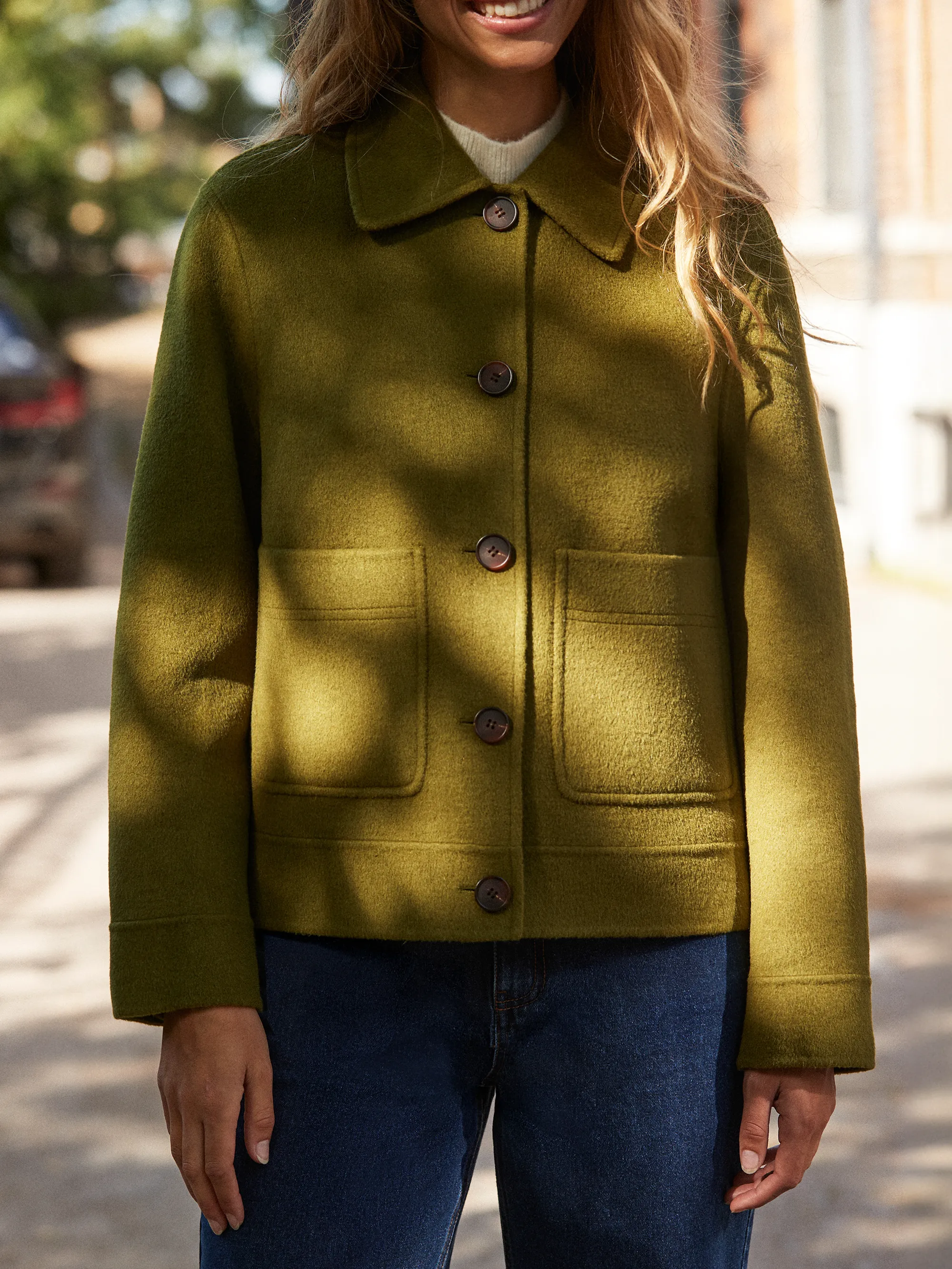 Khaki Double-Faced Boxy Jacket with Wool - Image 5