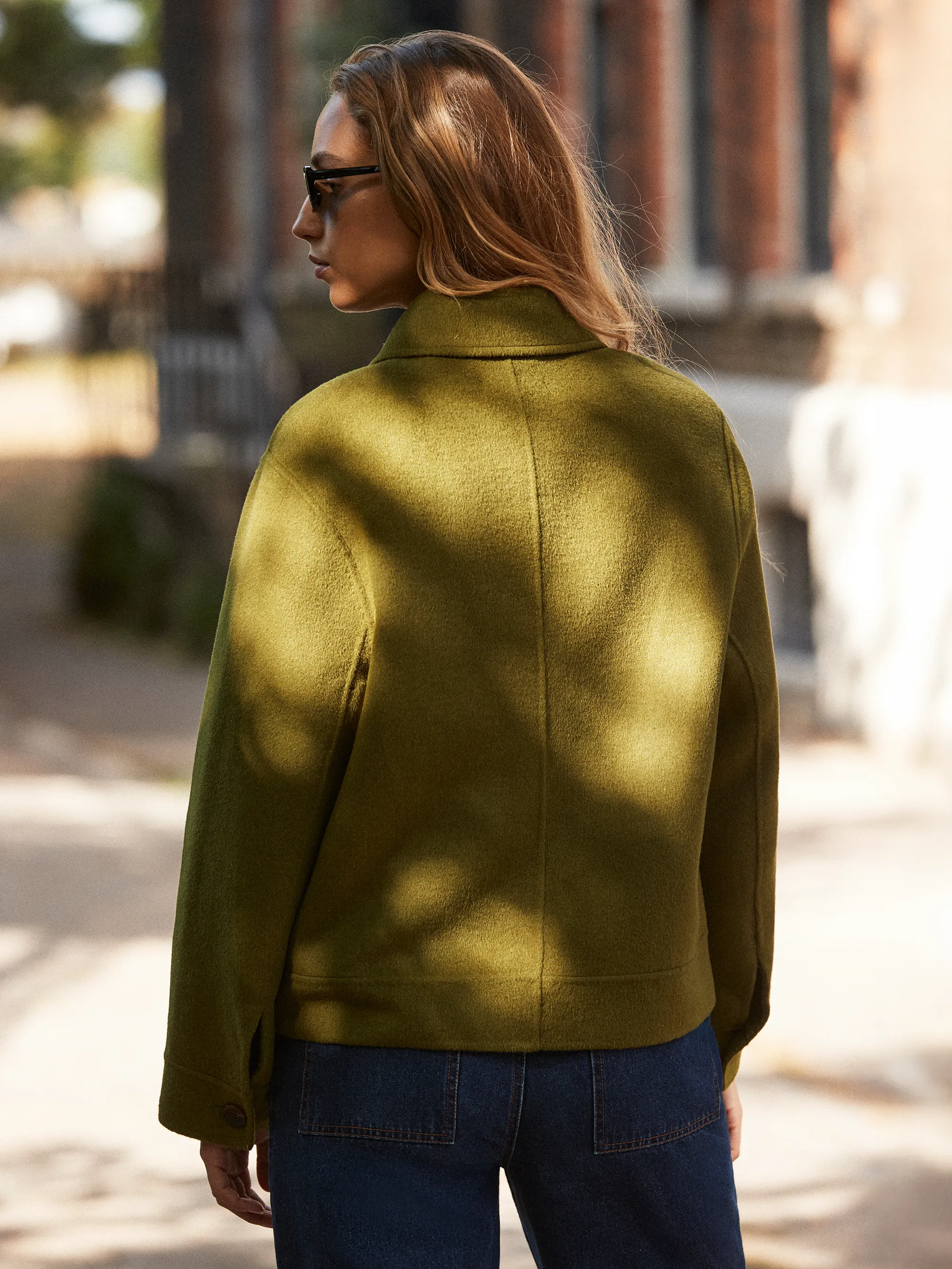 Khaki Double-Faced Boxy Jacket with Wool - Image 6