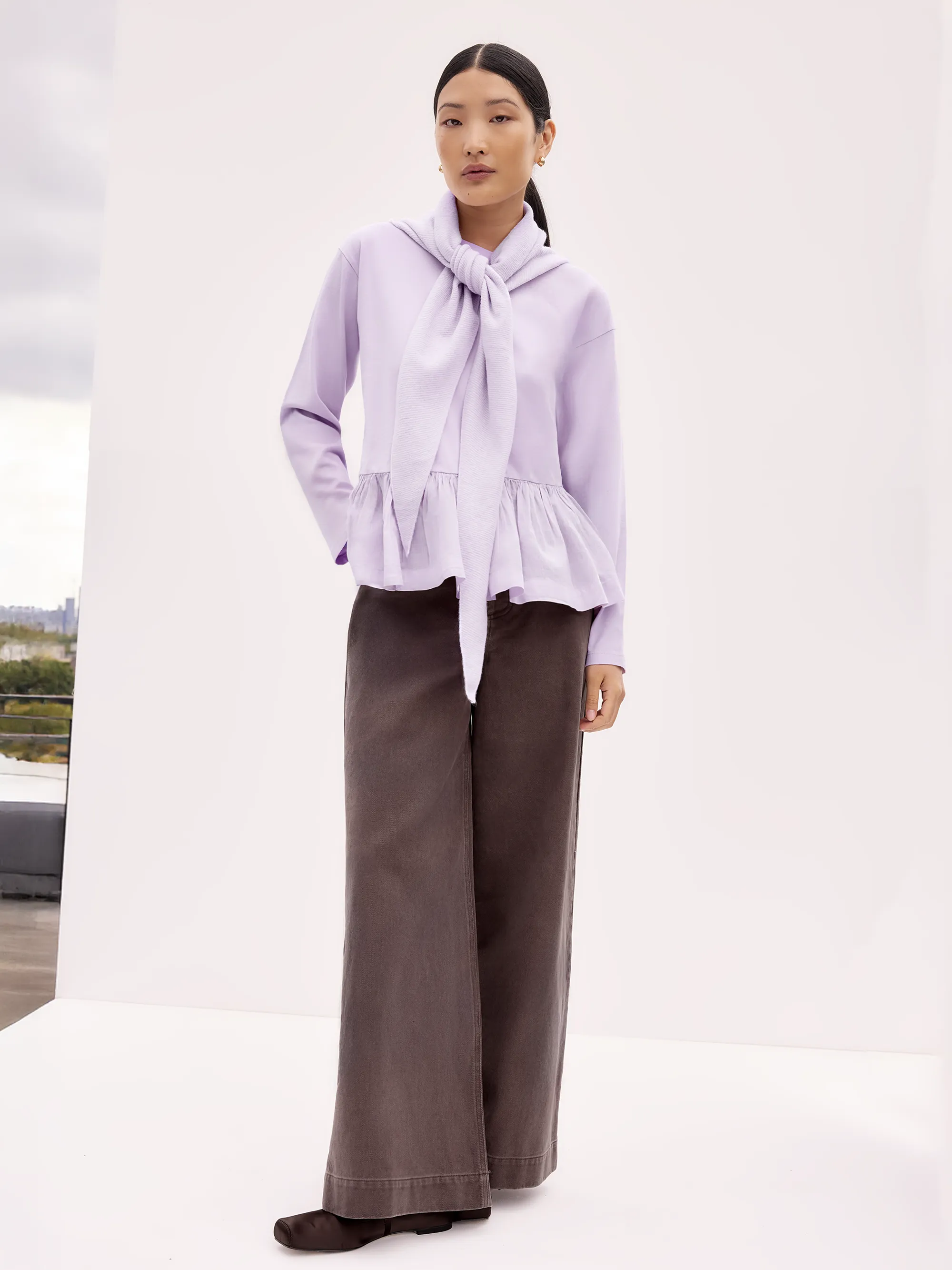 Lilac Peplum-Hem Long-Sleeved Organic Cotton T-Shirt - Image 3