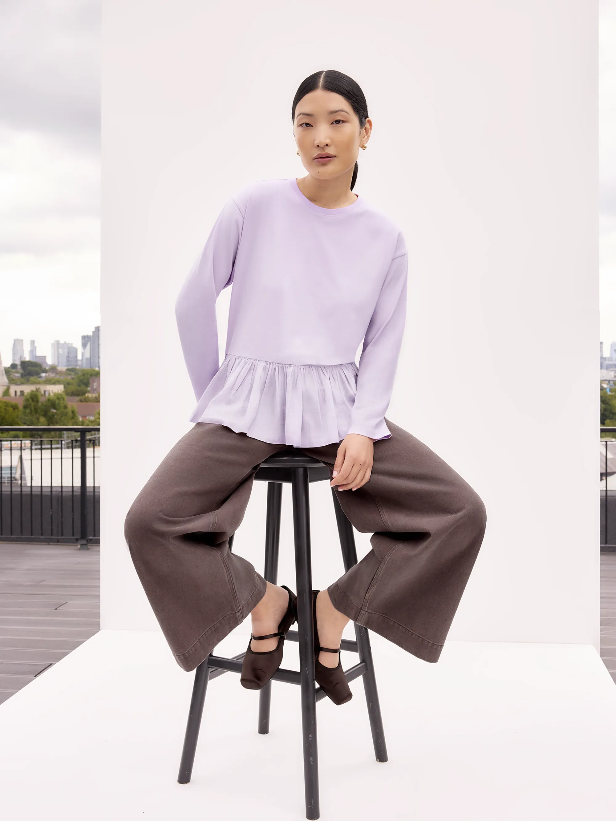 Lilac Peplum-Hem Long-Sleeved Organic Cotton T-Shirt - Image 4