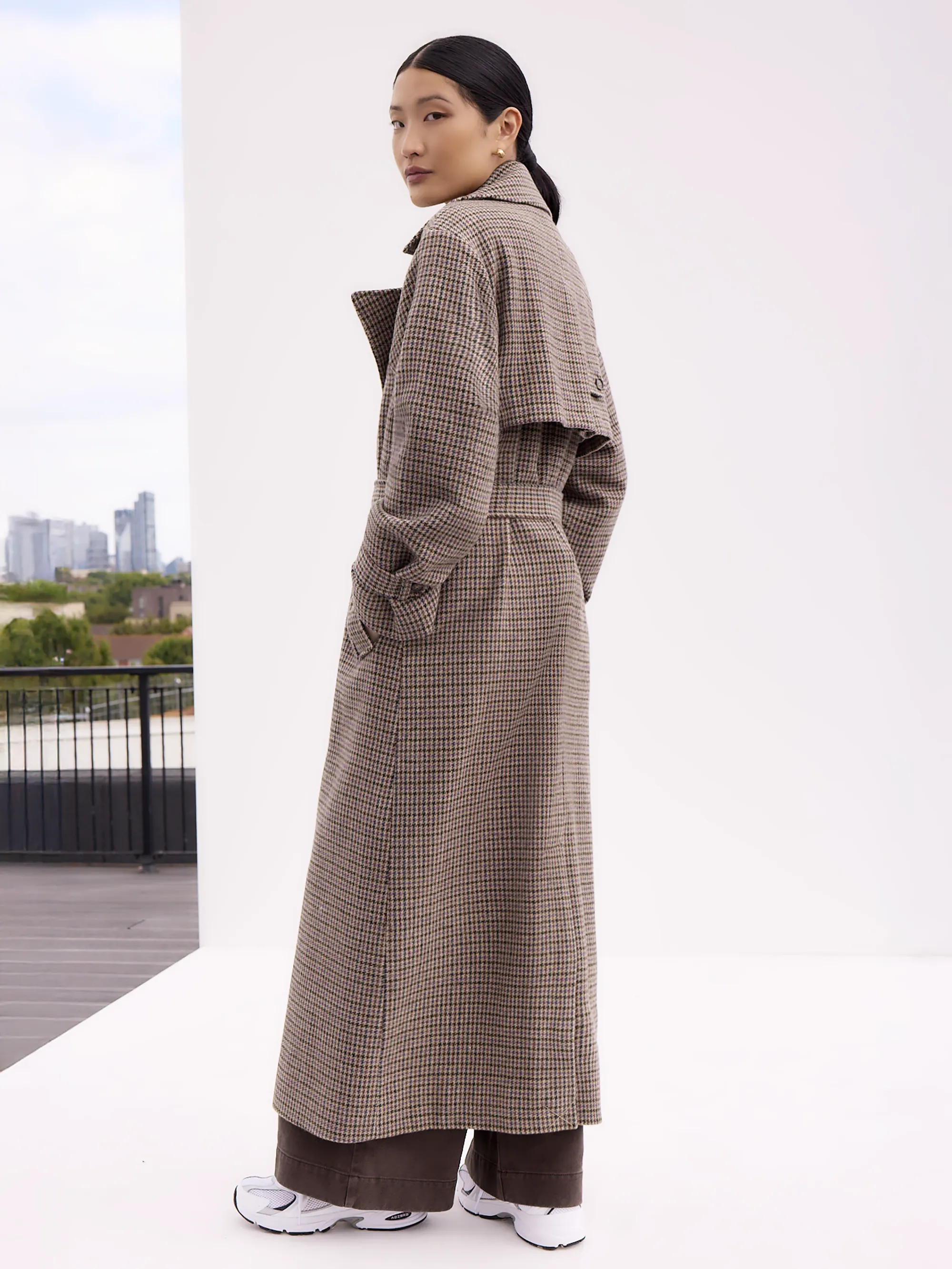 Houndstooth Check Belted Wool-Blend Trench Coat - Image 5