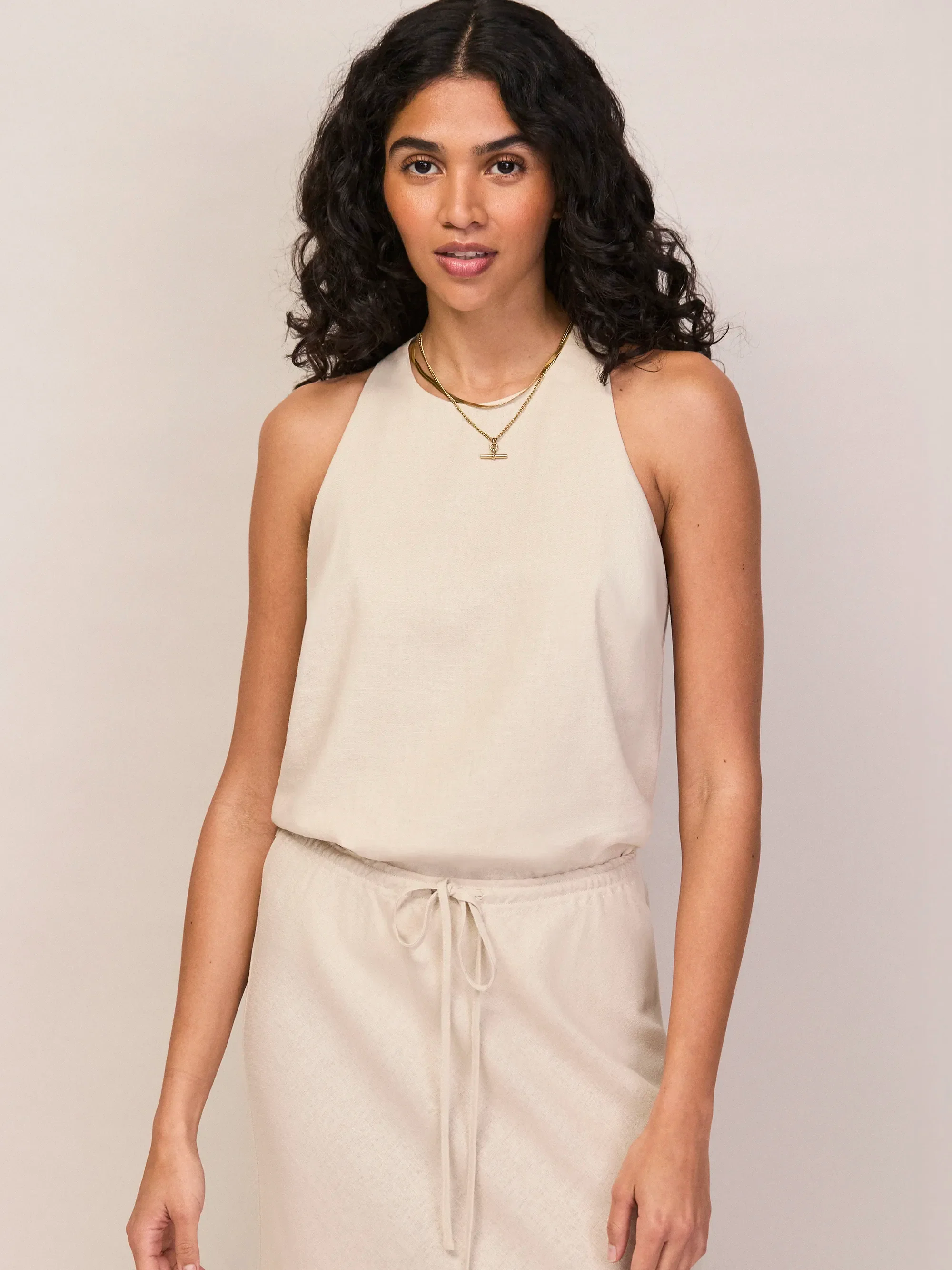 Natural Linen Blend Halter Top - Image 3
