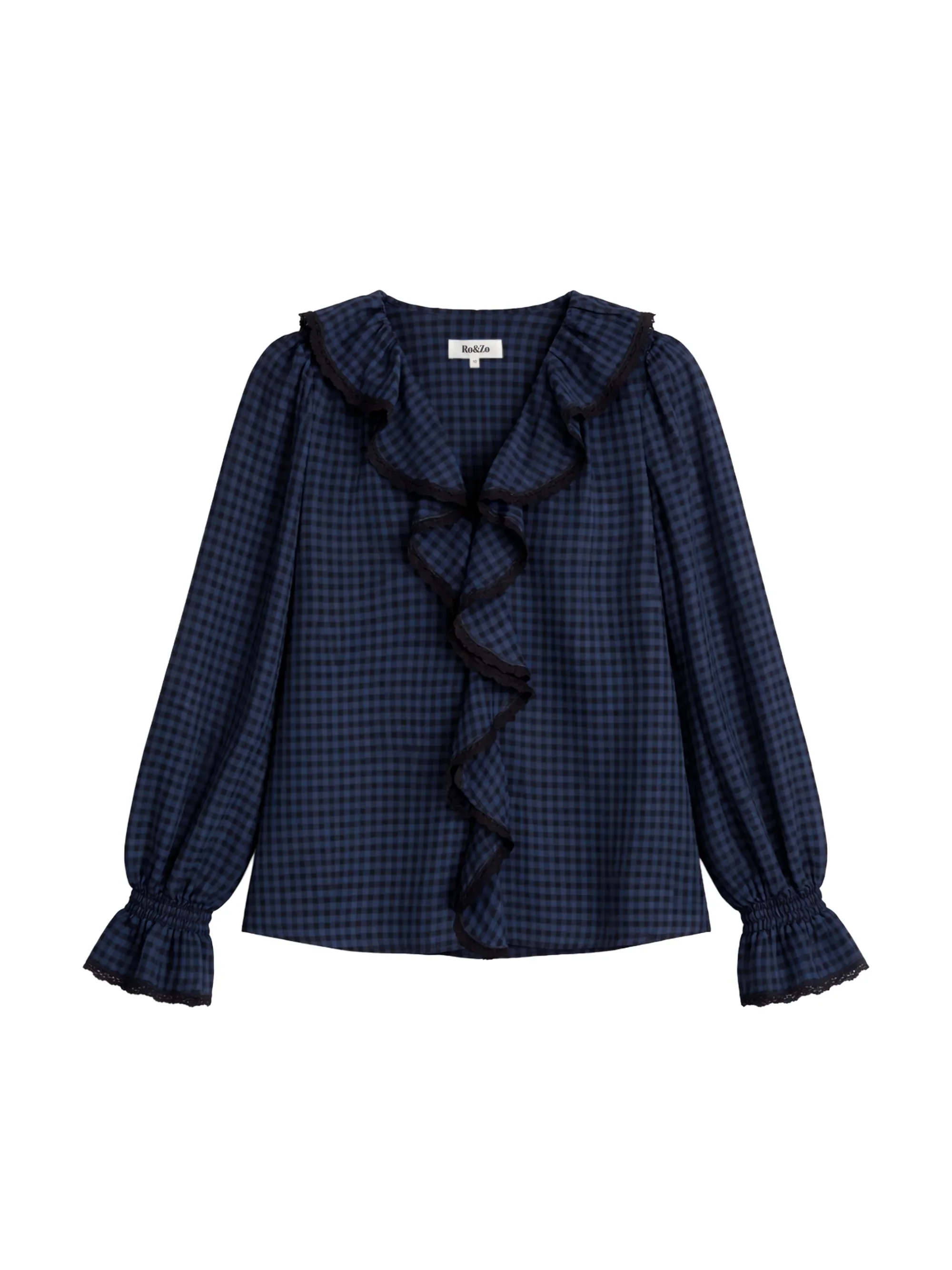 Navy Check Ruffle-Detail Blouse - Image 6