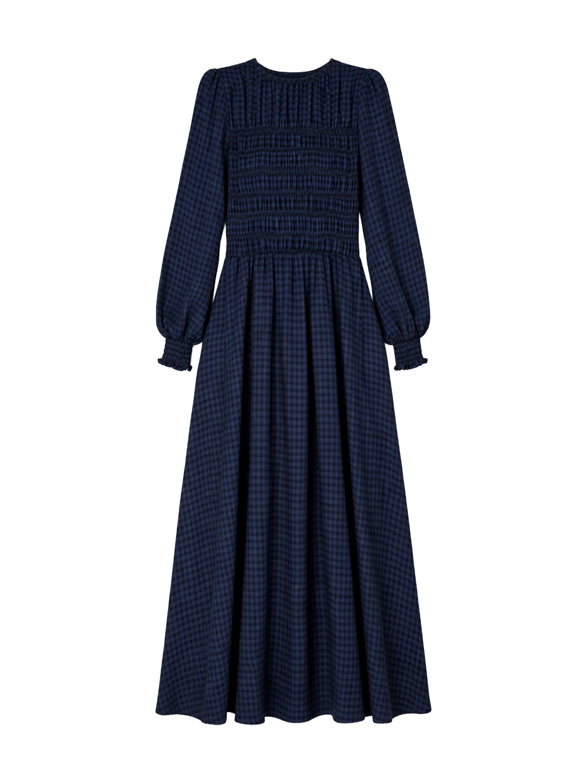 Navy Check Shirred Bodice Dress - Image 8