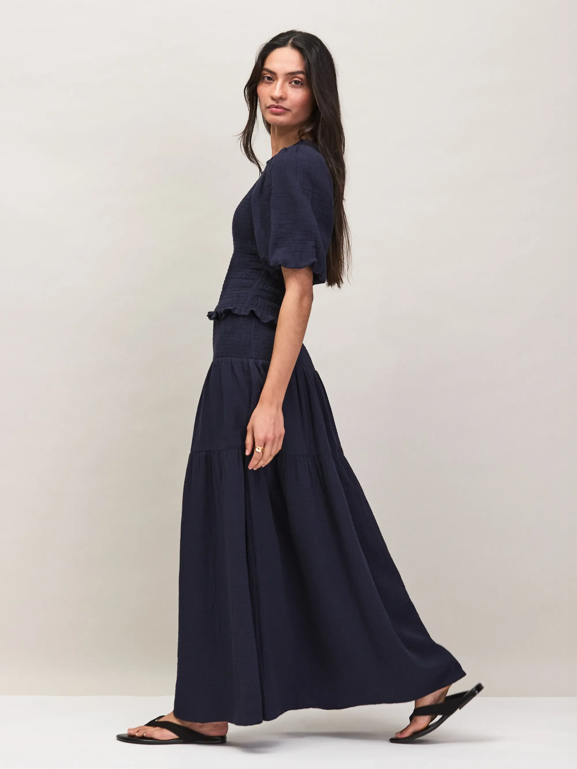 Navy Cheesecloth Shirred Top - Image 5