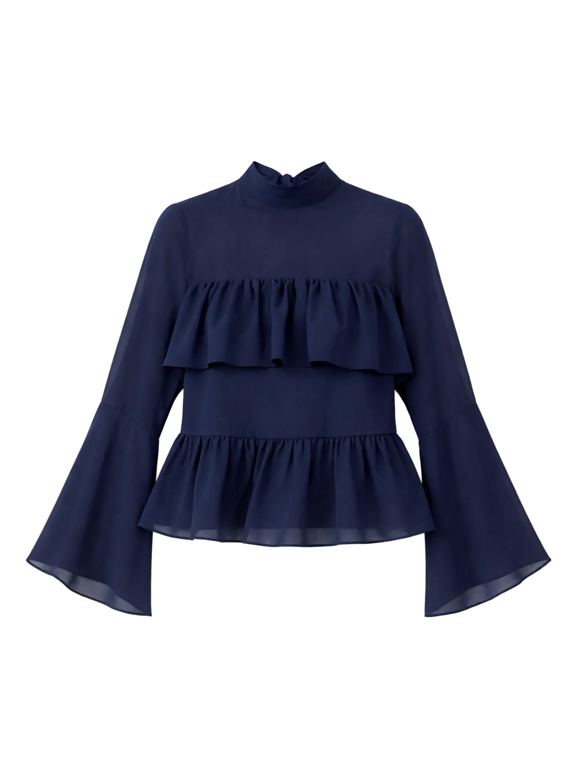 Navy Frill Detail Chiffon Blouse - Image 6