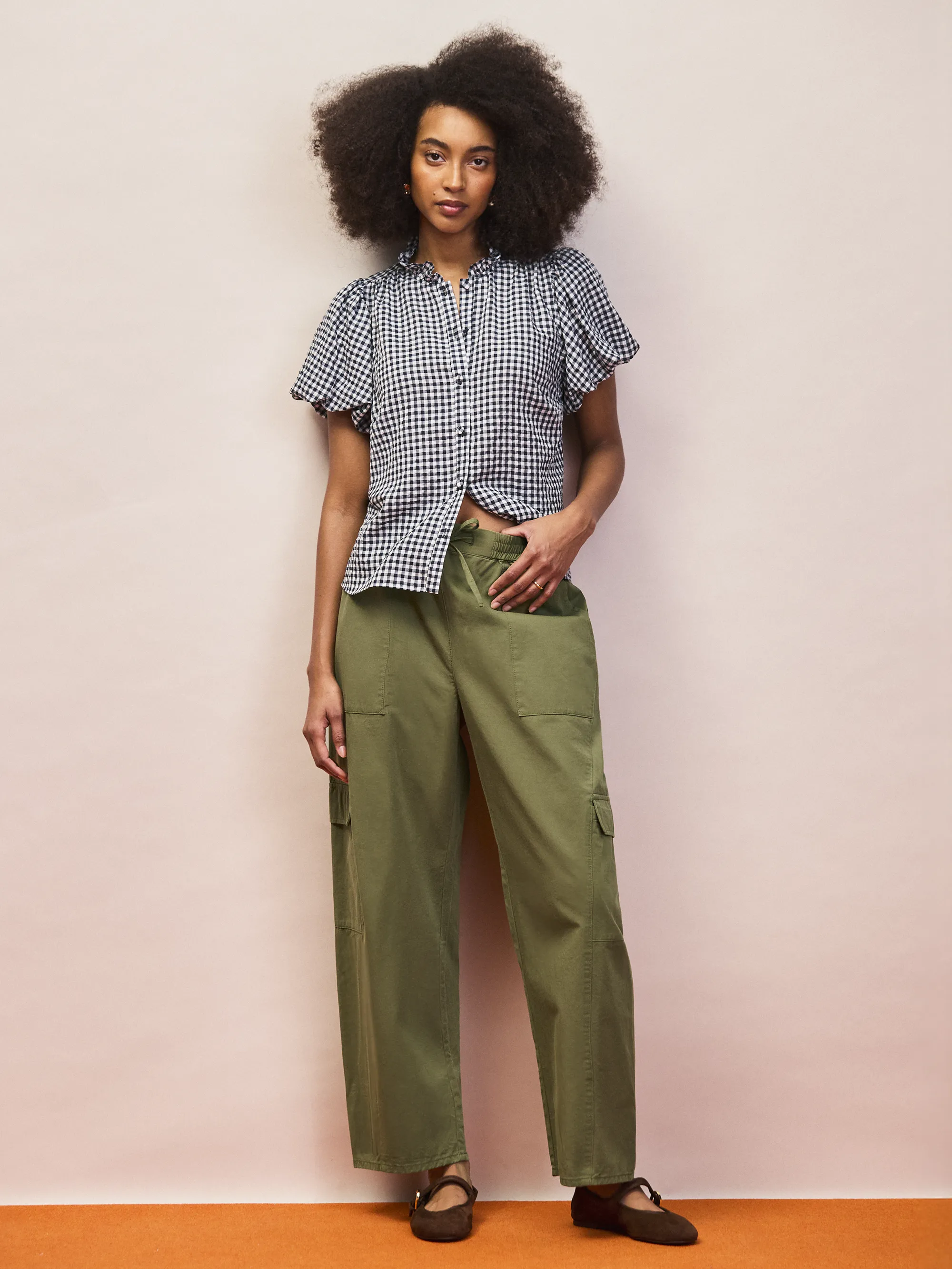 Navy Gingham Gathered-Sleeve Shirt - Image 4