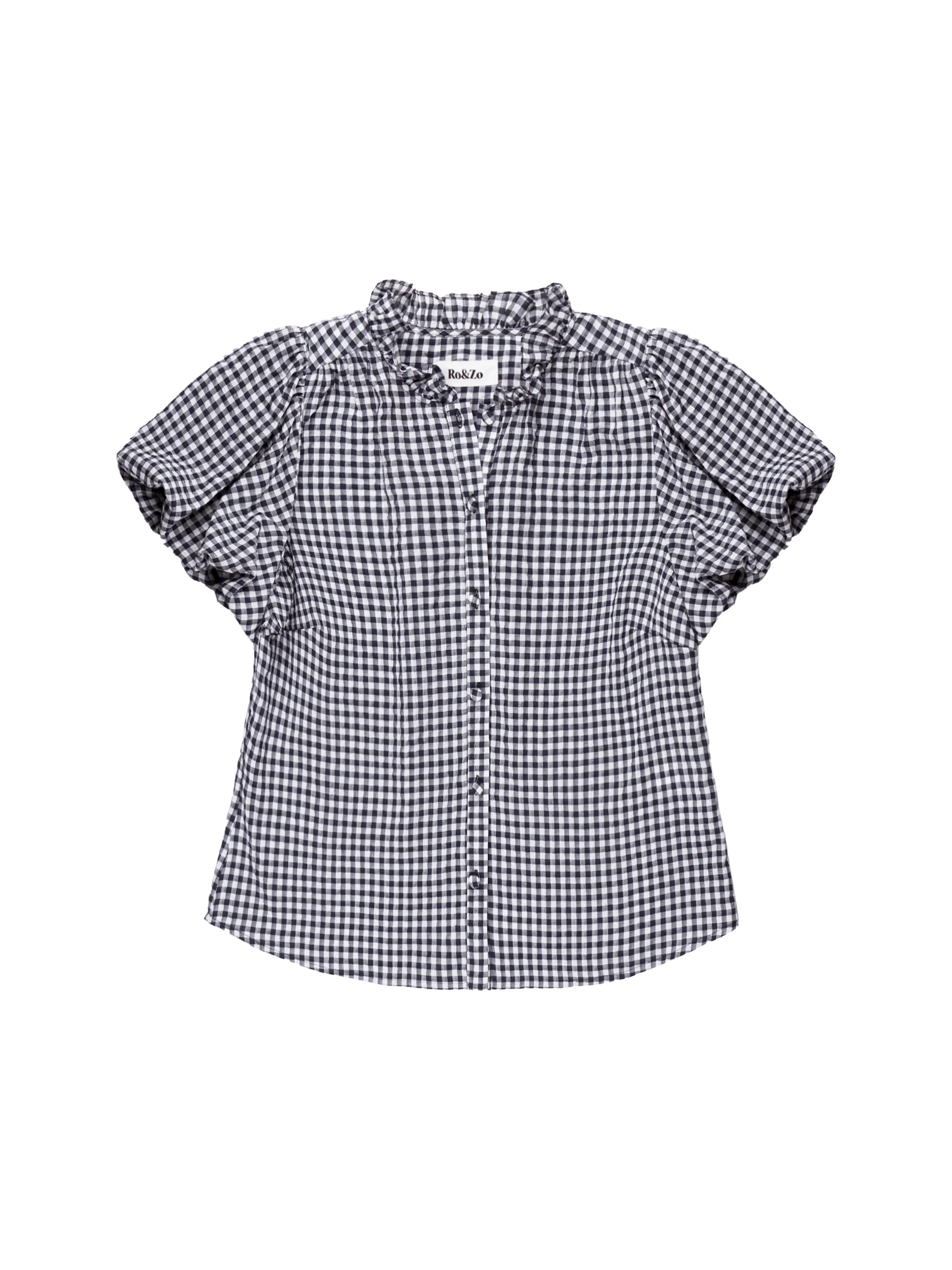 Navy Gingham Gathered-Sleeve Shirt - Image 6