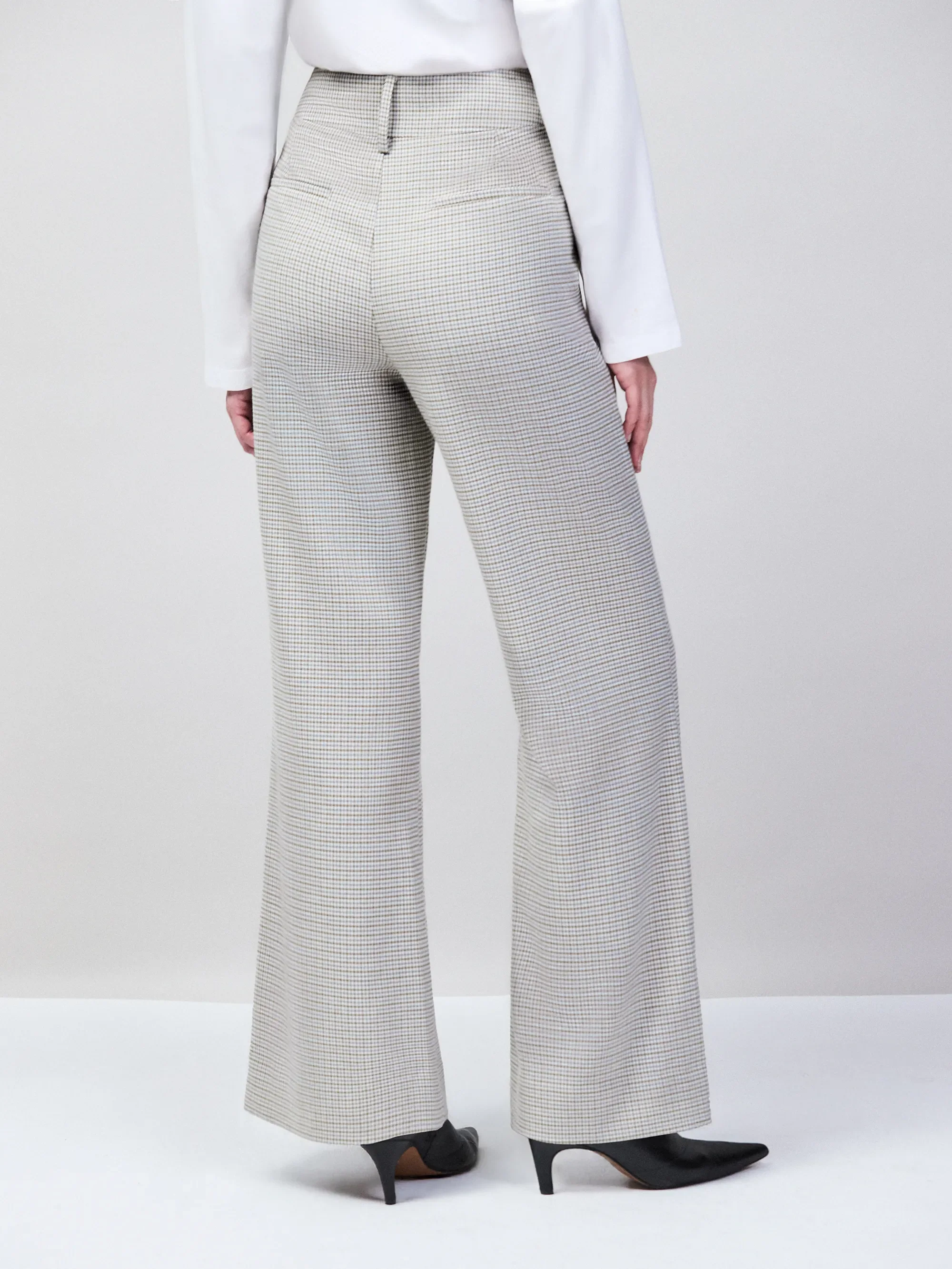 Neutral Check Flare Trousers - Image 5