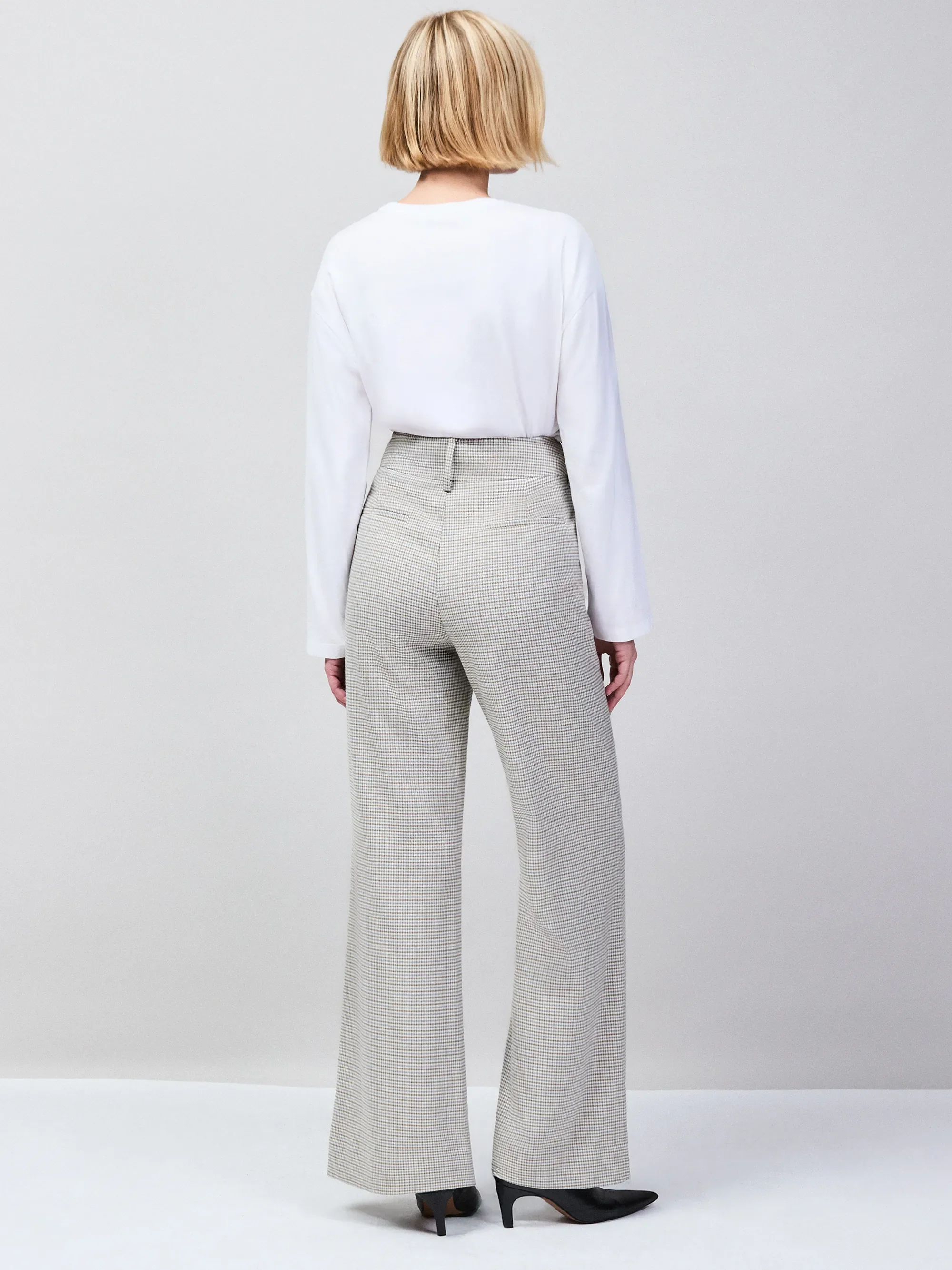 Neutral Check Flare Trousers - Image 7