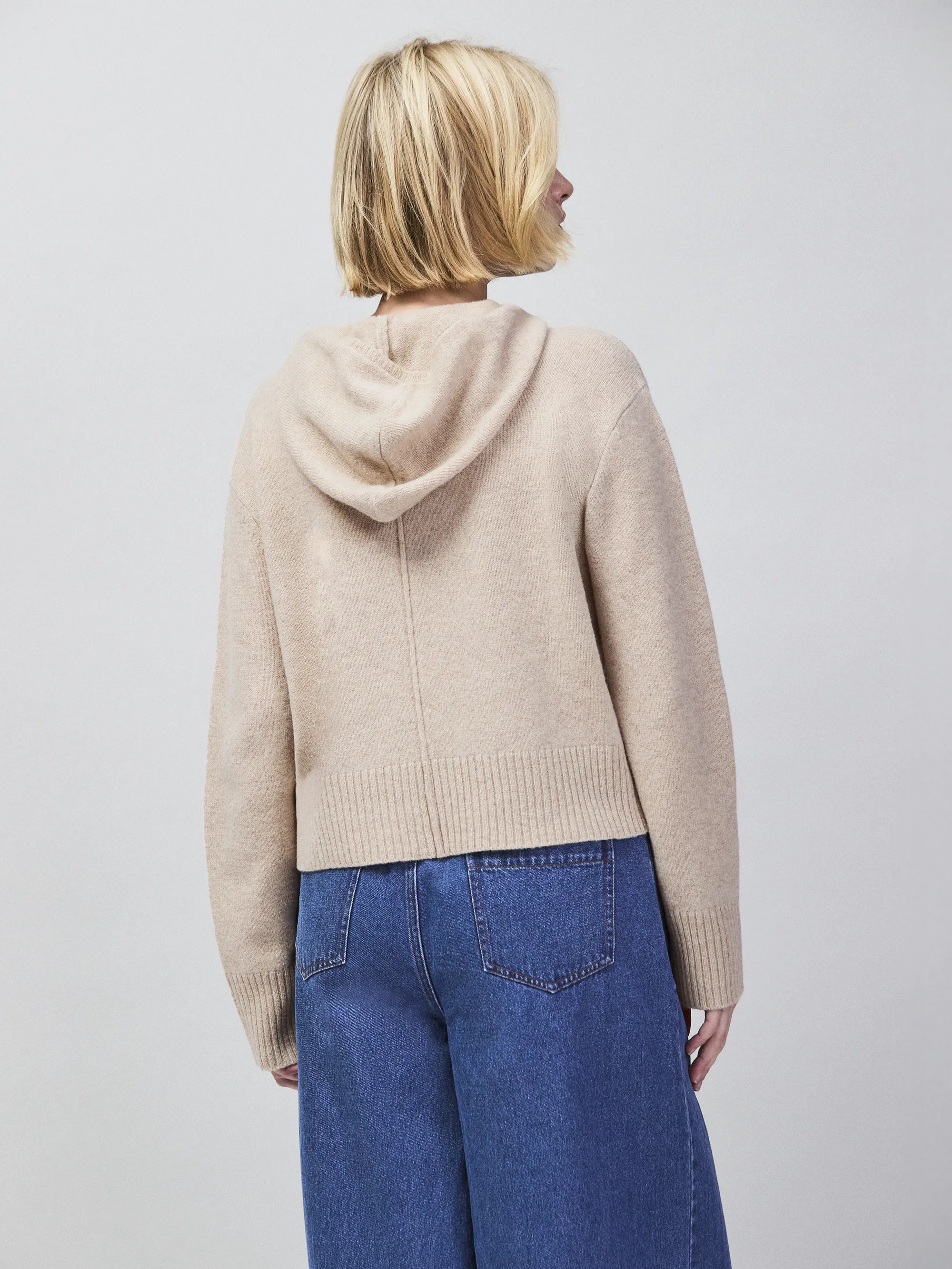 Oatmeal Half Zip Wool Knit Hoodie - Image 8