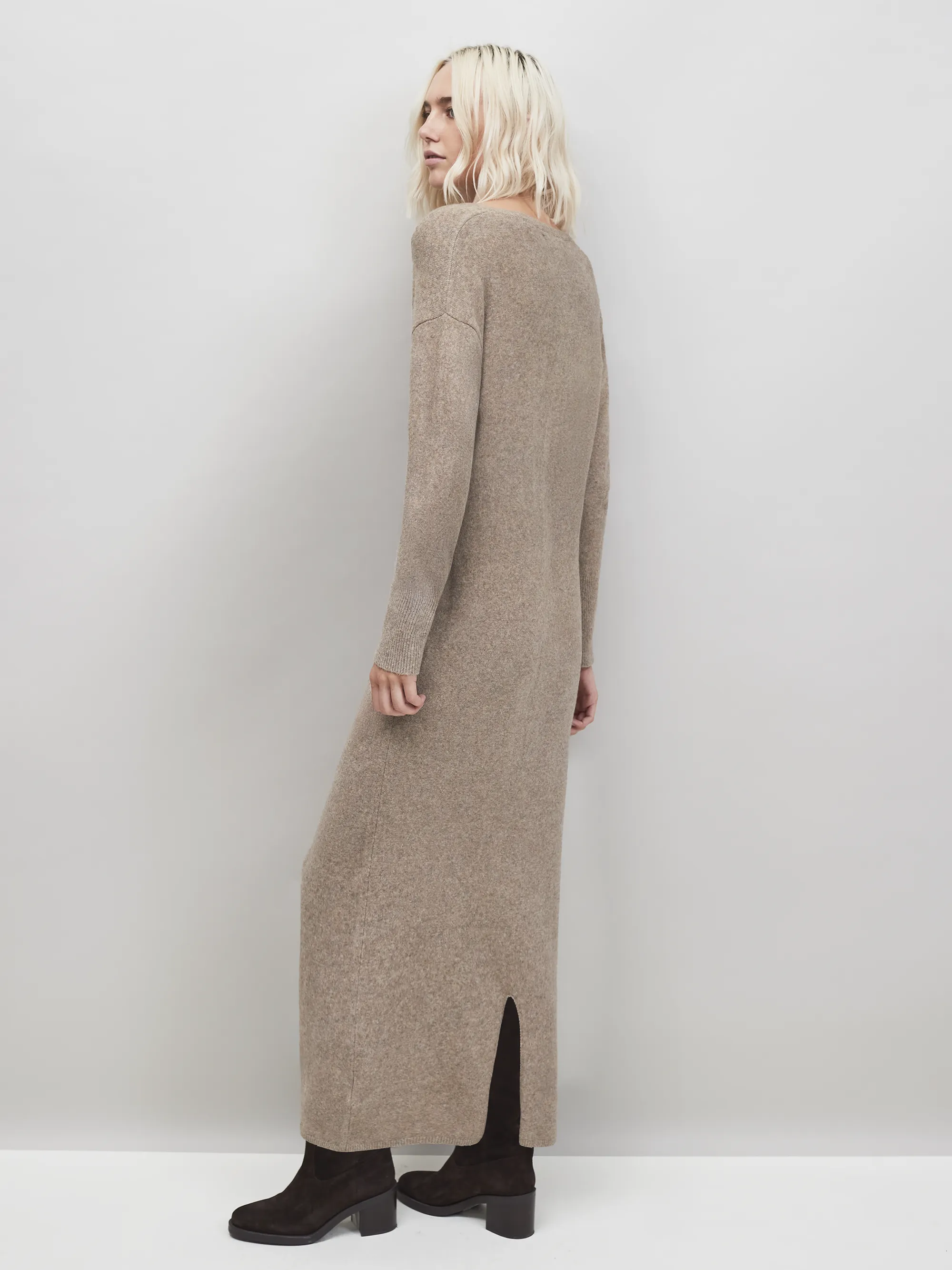 Oatmeal V-Neck Knit Dress - Image 4