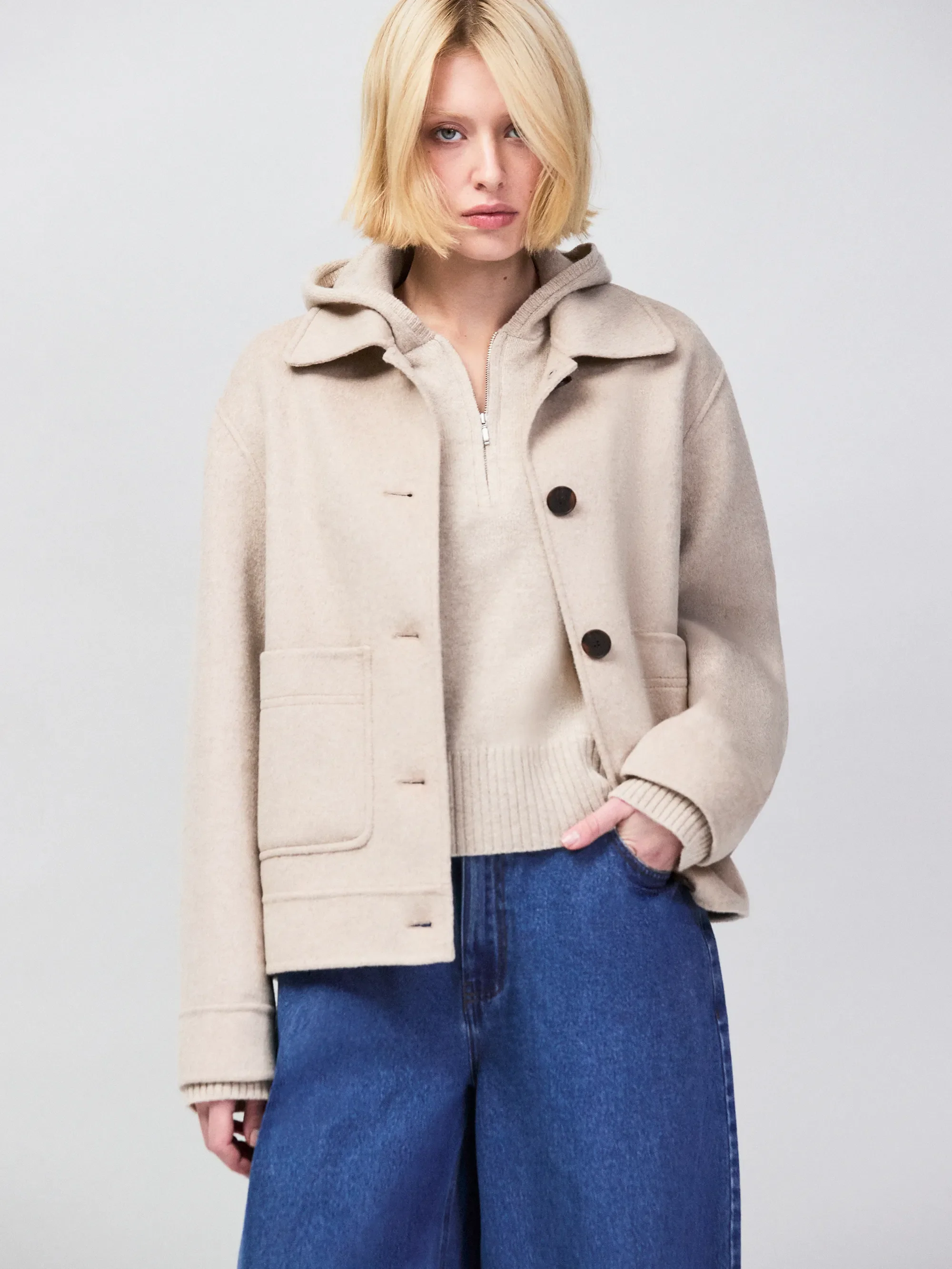 Oatmeal Wool Blend Double Faced Jacket - Image 6
