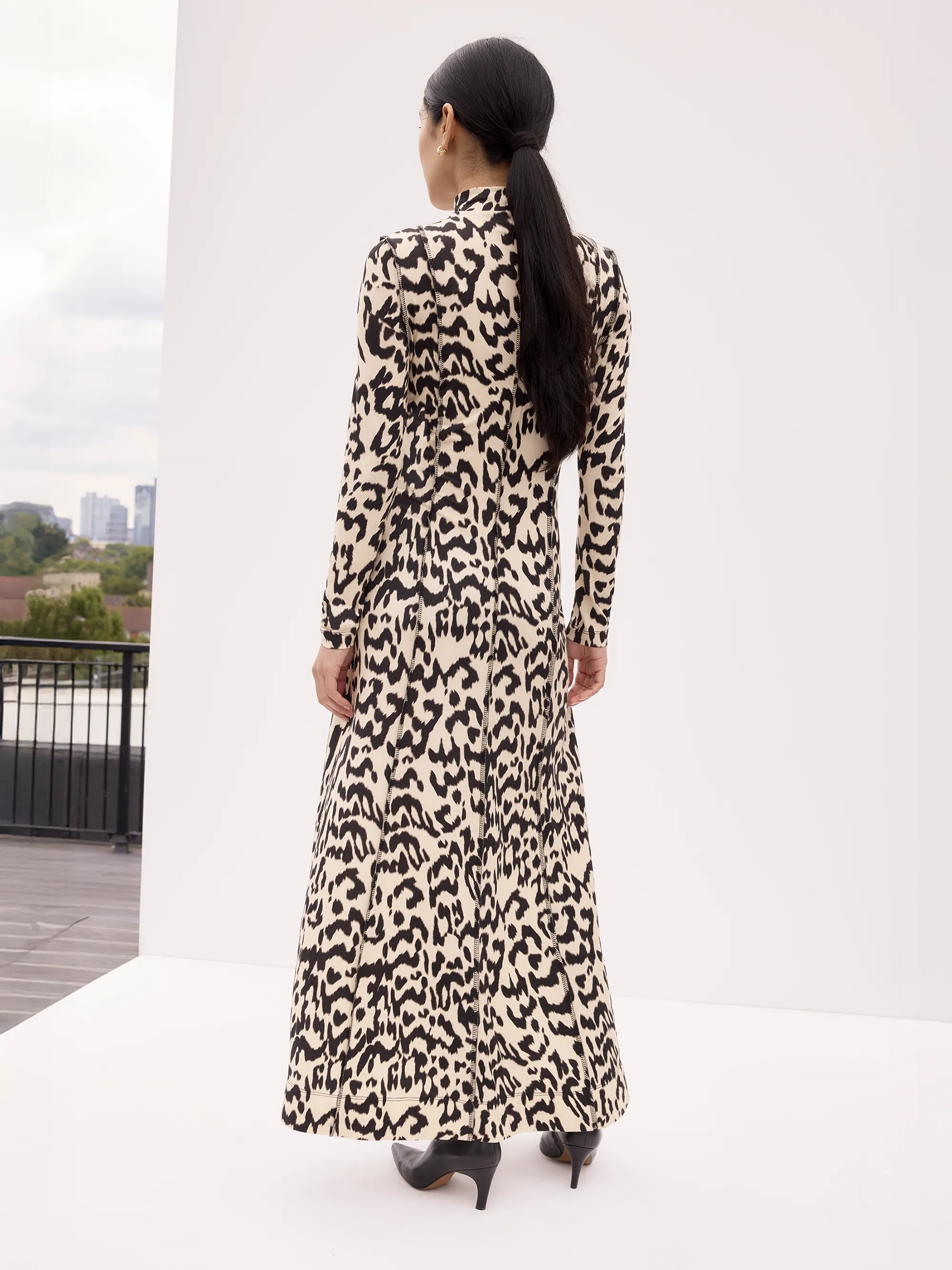 Petite Leopard-Print Jersey Turtleneck Maxi Dress - Image 3