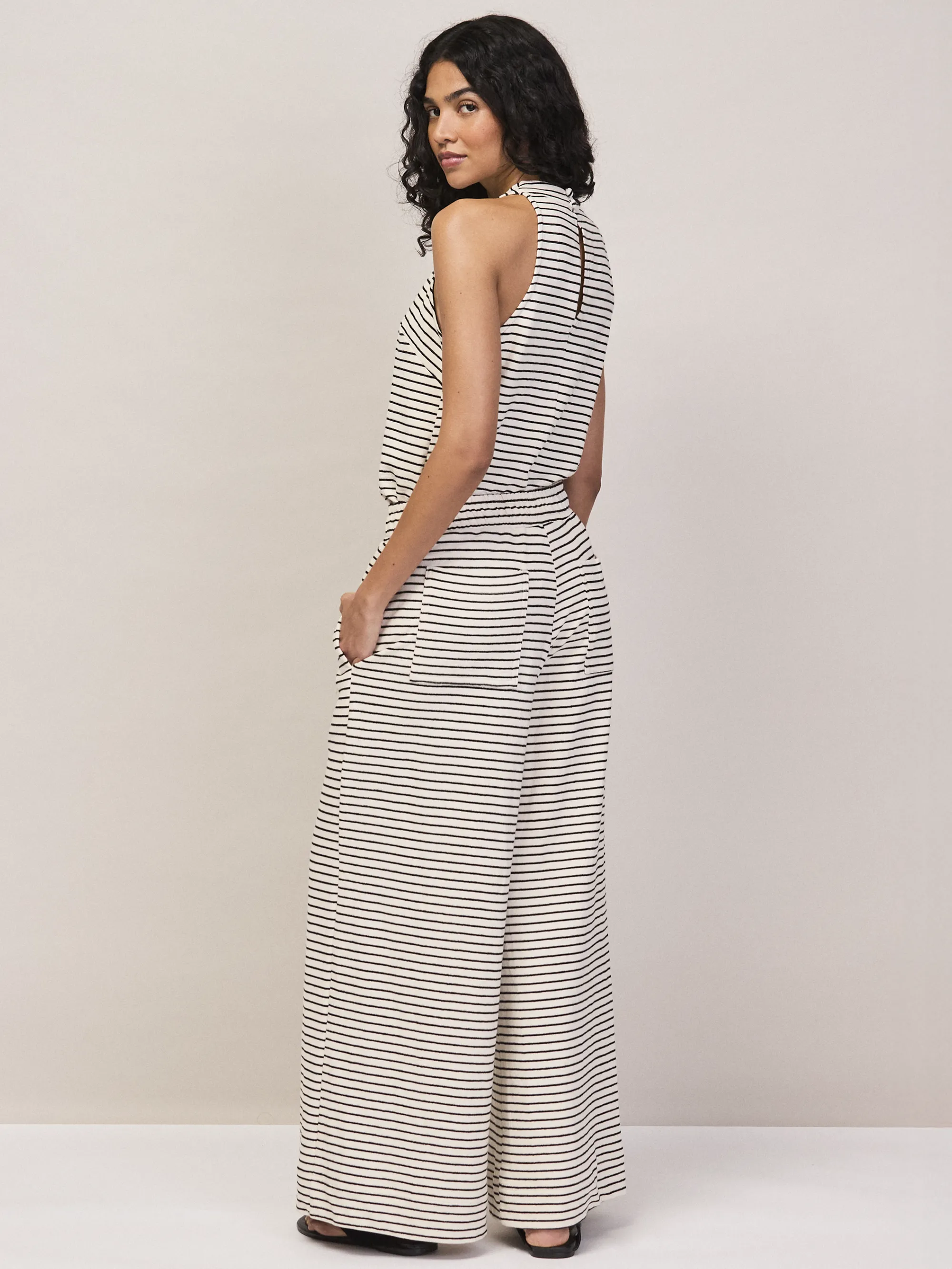Black and White Stripe Cotton-Jersey Trousers - Image 4