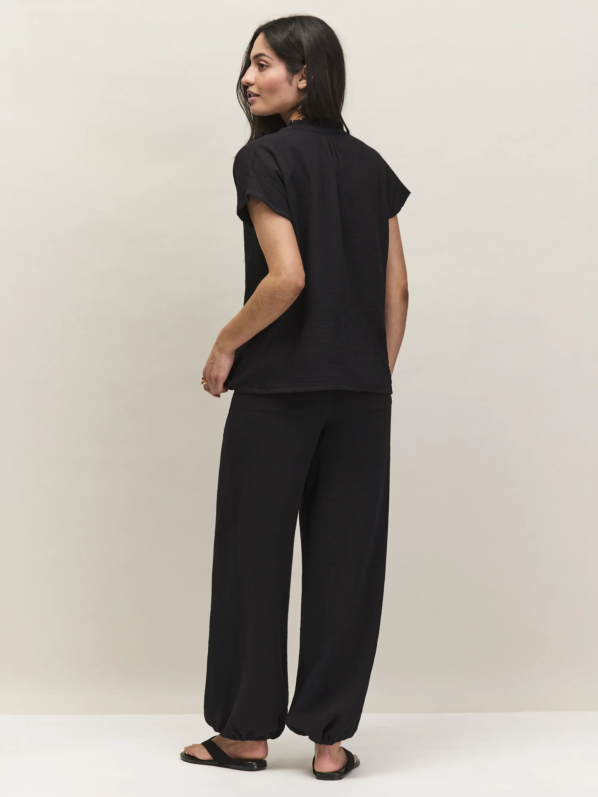 Petite Black Cheesecloth Drawstring Cuff Trousers - Image 8