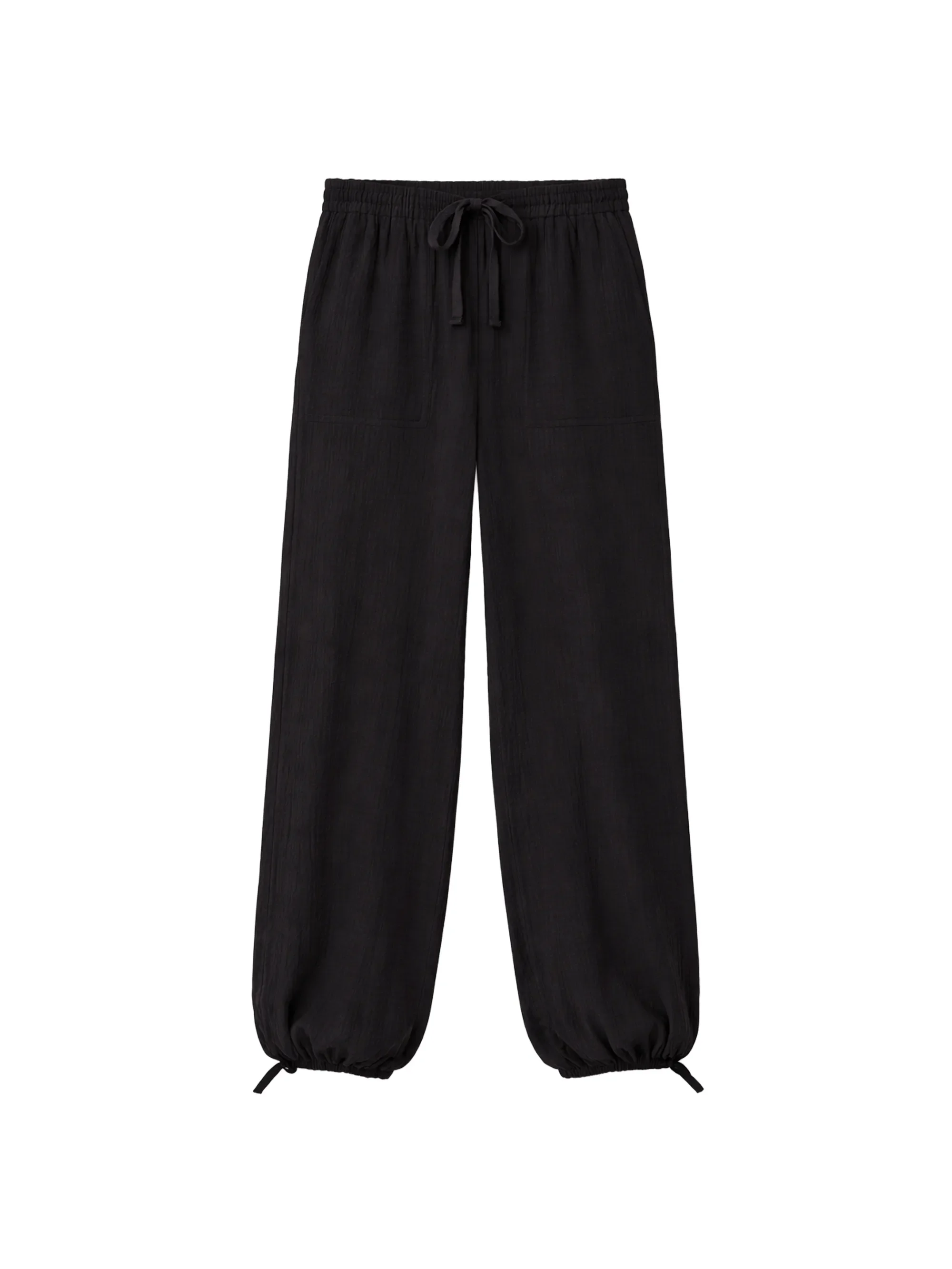 Petite Black Cheesecloth Drawstring Cuff Trousers - Image 9