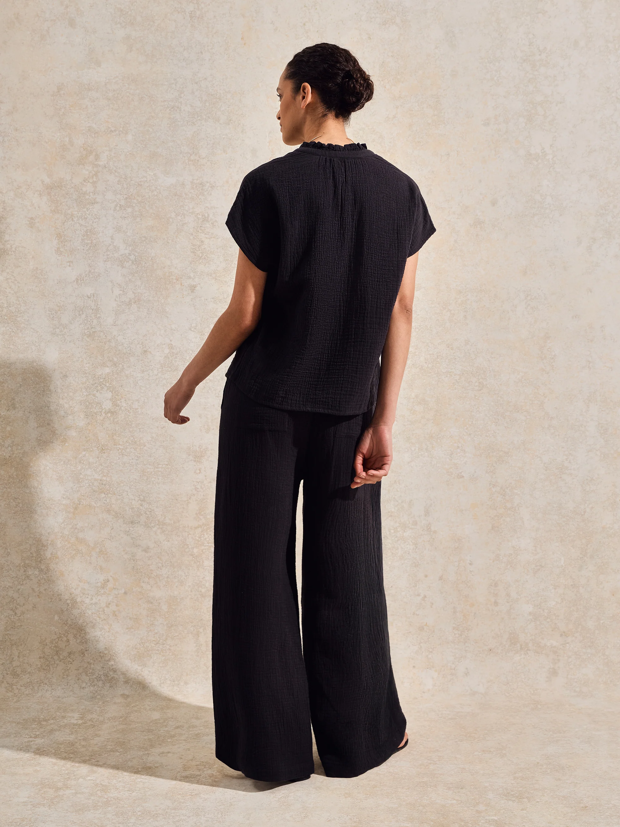 Black Cheesecloth Wide-Leg Trousers - Image 6