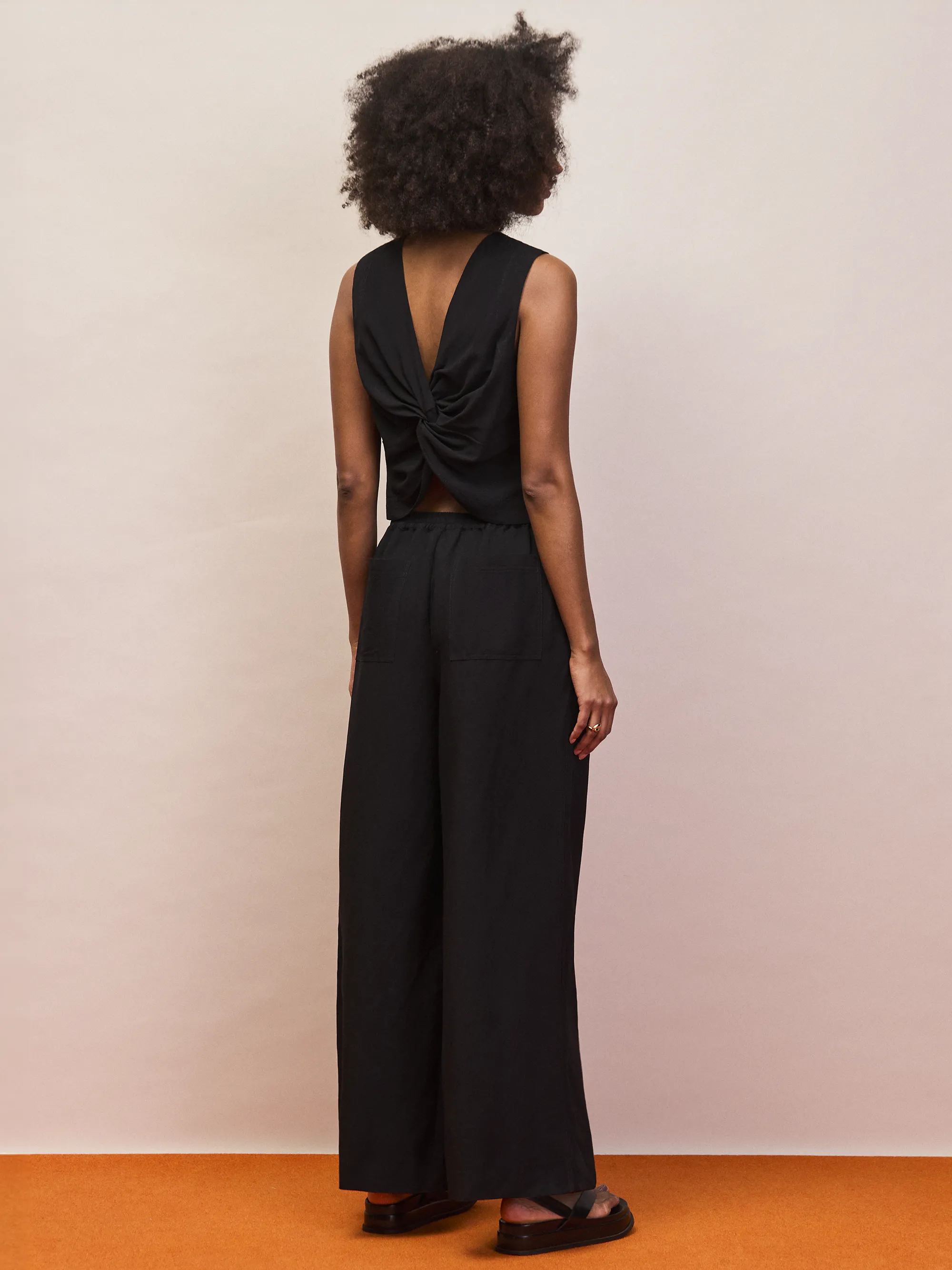 Black Drawstring Trousers With Linen - Image 4