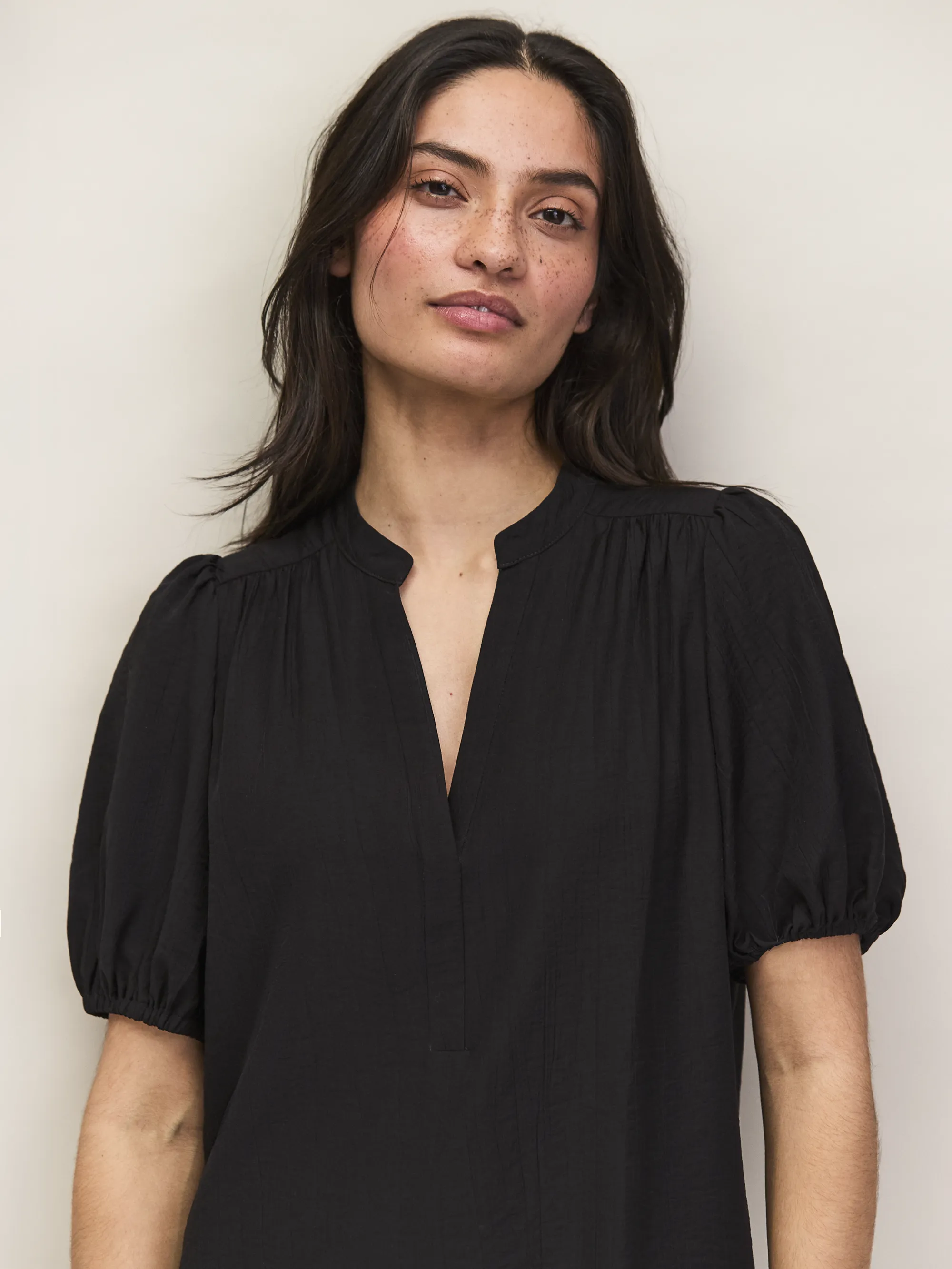 Black Puff Sleeve Short Dress - Image 5