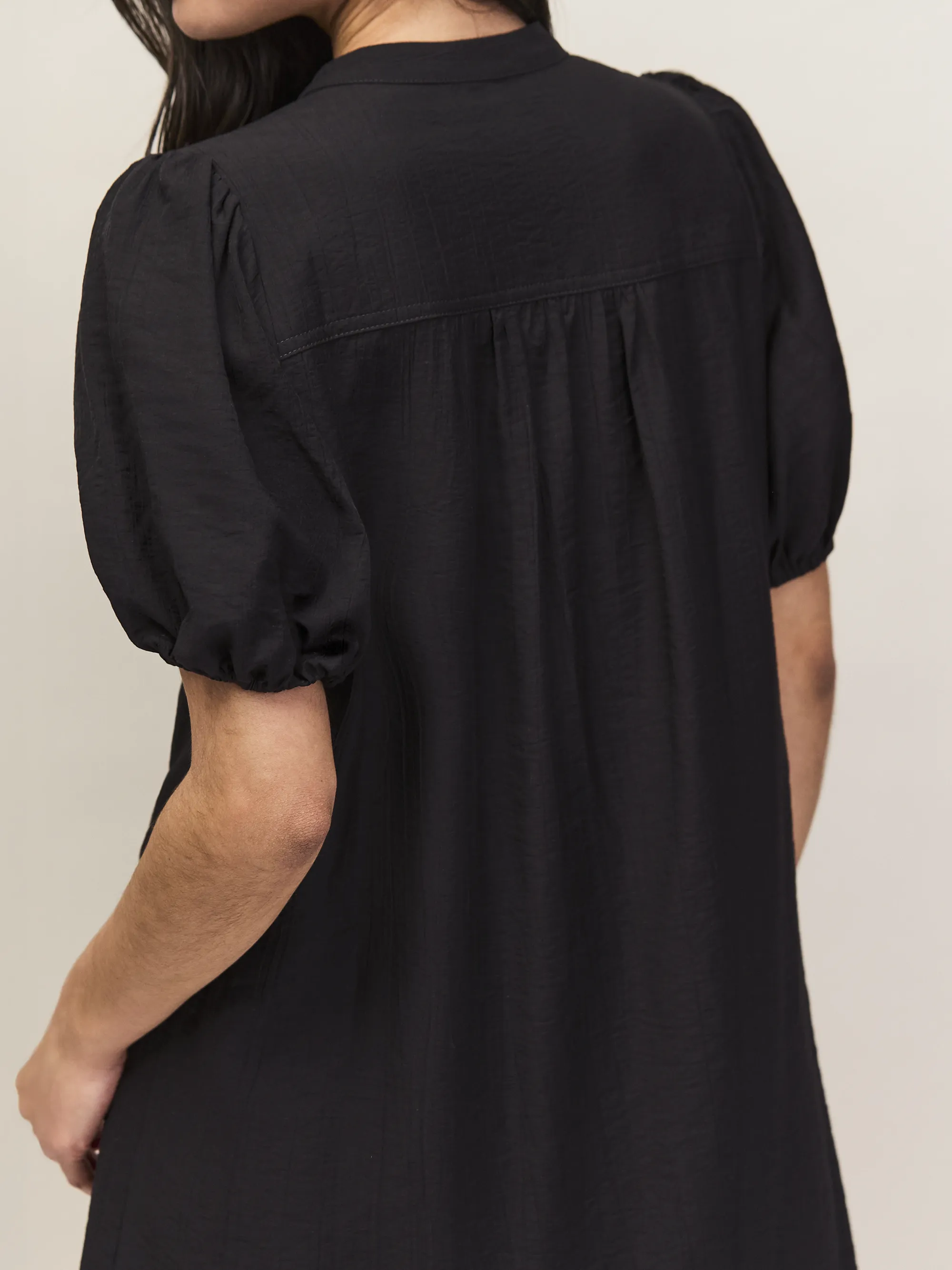Black Puff Sleeve Short Dress - Image 7