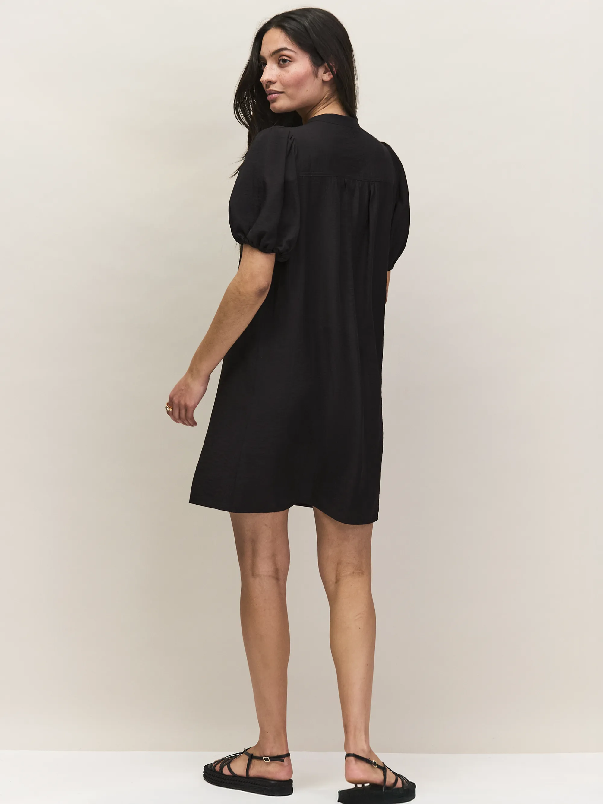 Black Puff Sleeve Short Dress - Image 8