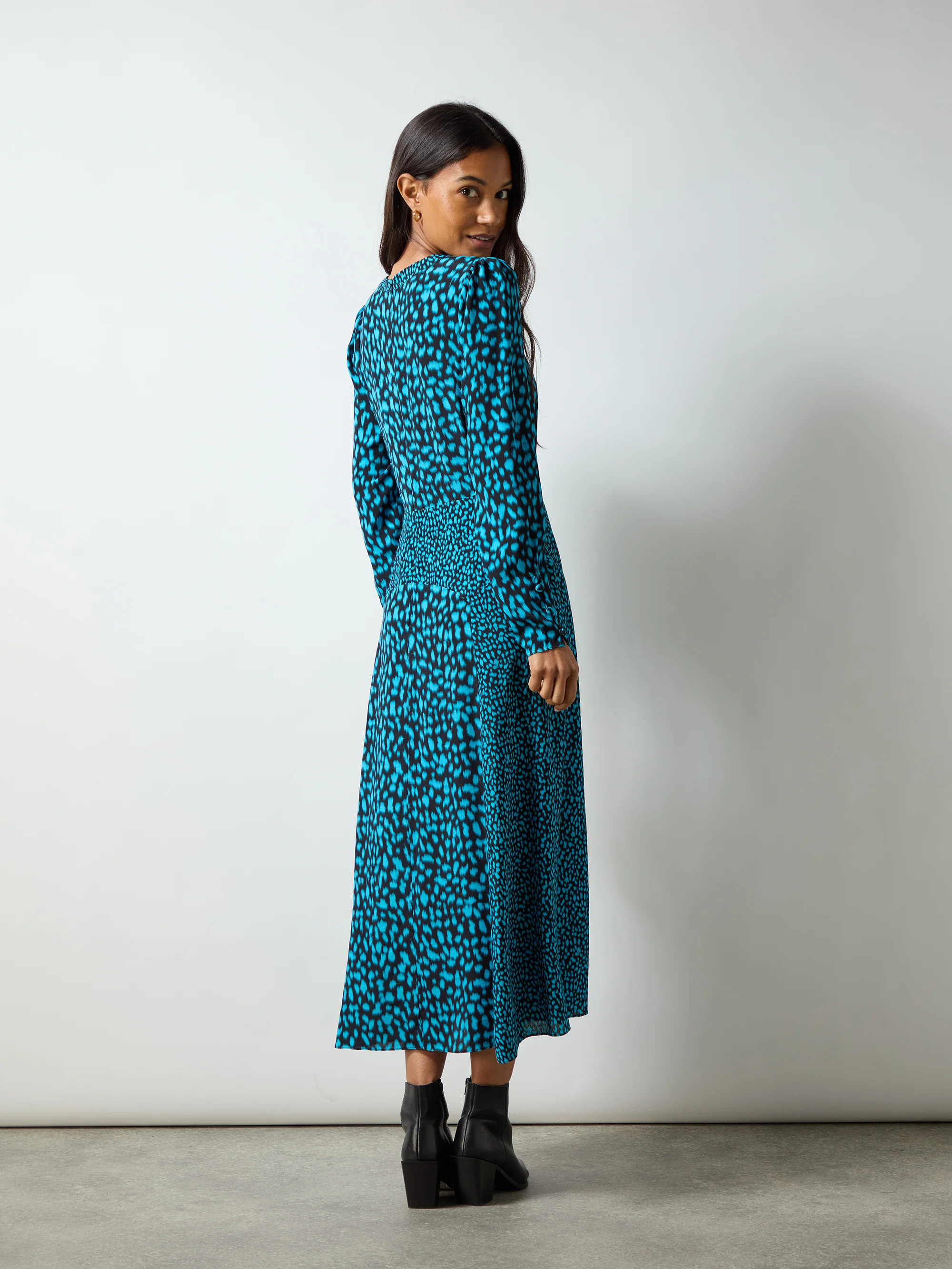 Blue Dash Print Detail Dress - Image 3