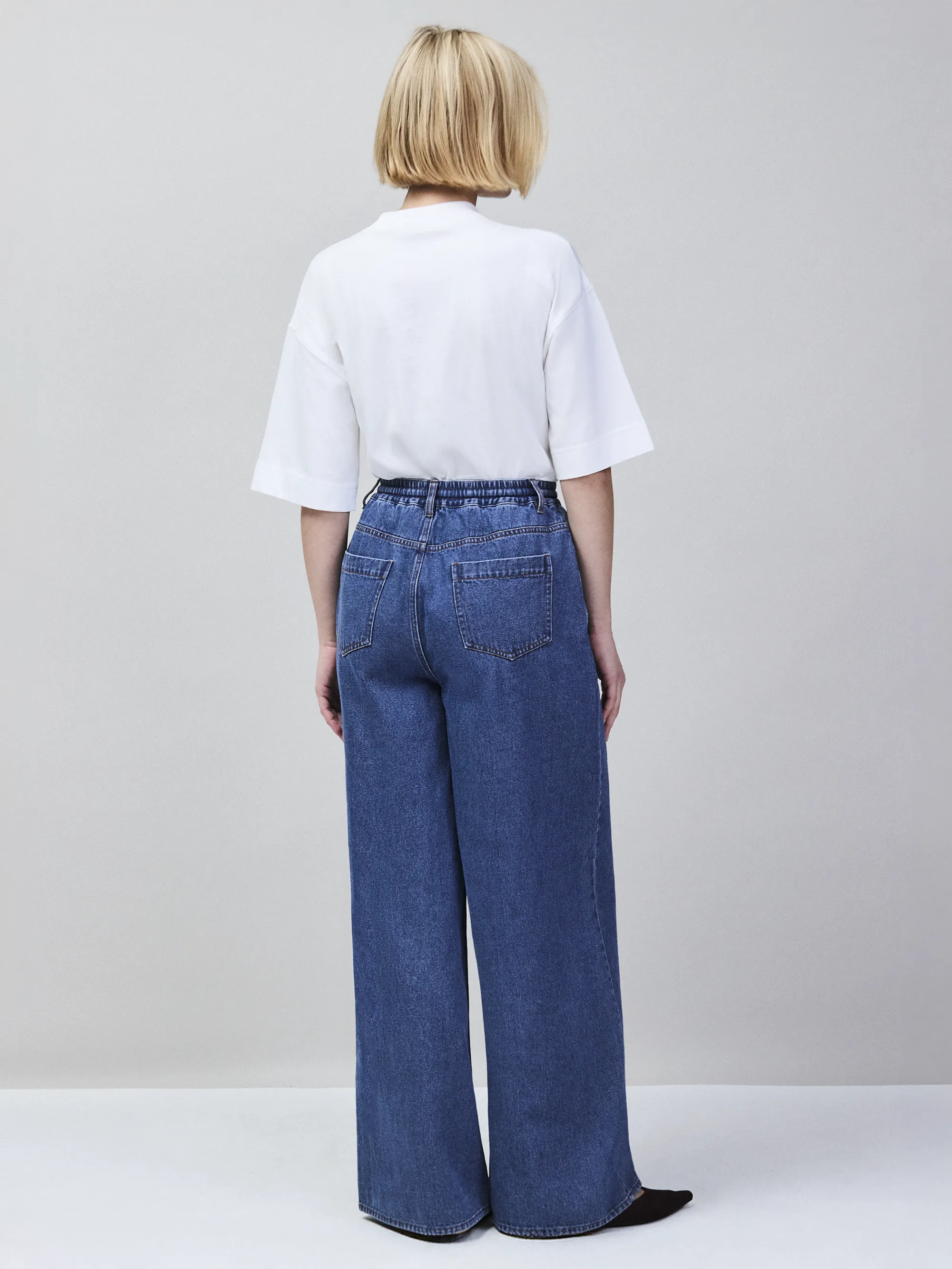 Blue Denim Drawstring Wide Leg Jeans - Image 4