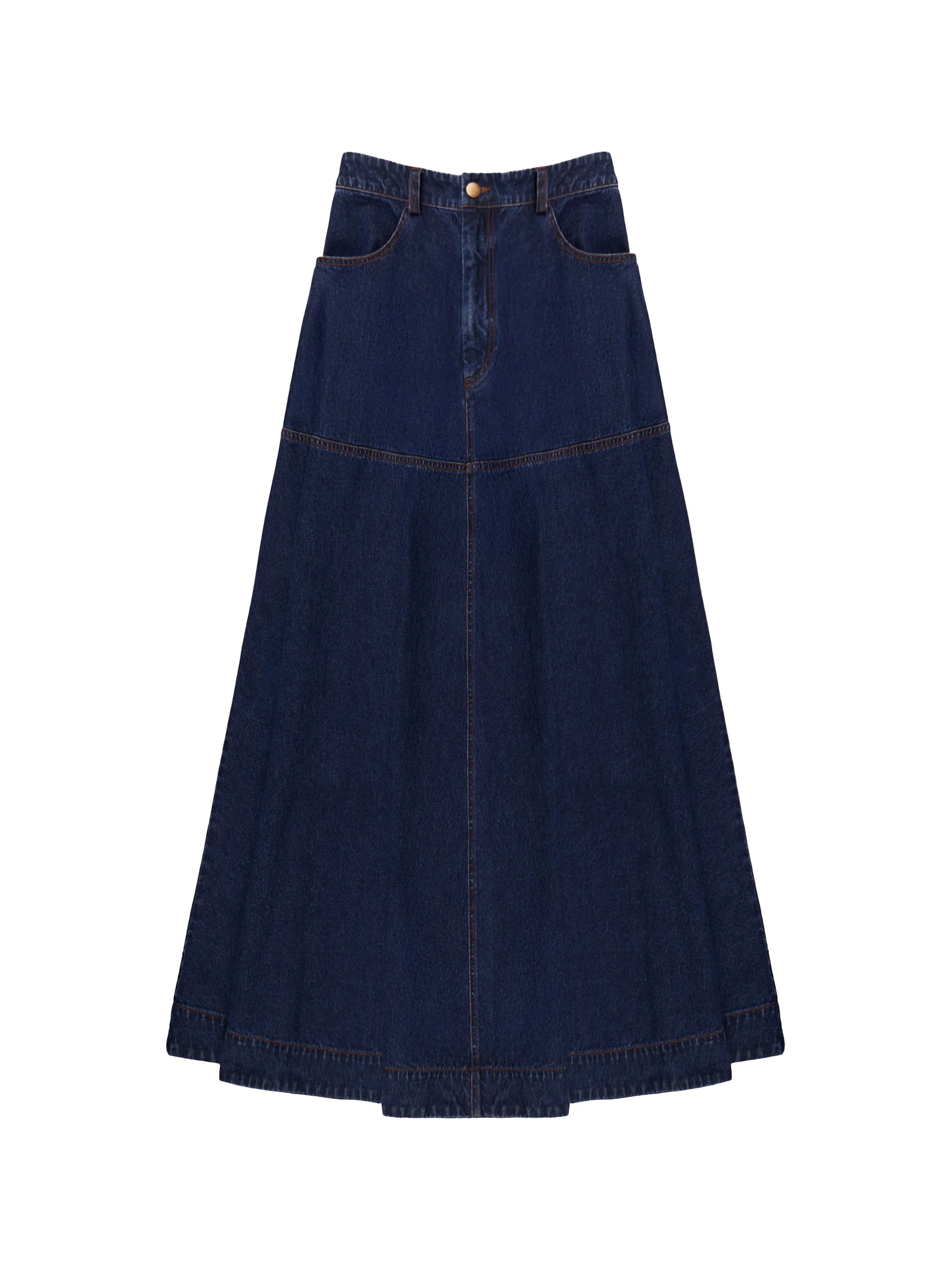 Dark-Blue Denim Flared Maxi Skirt - Image 6